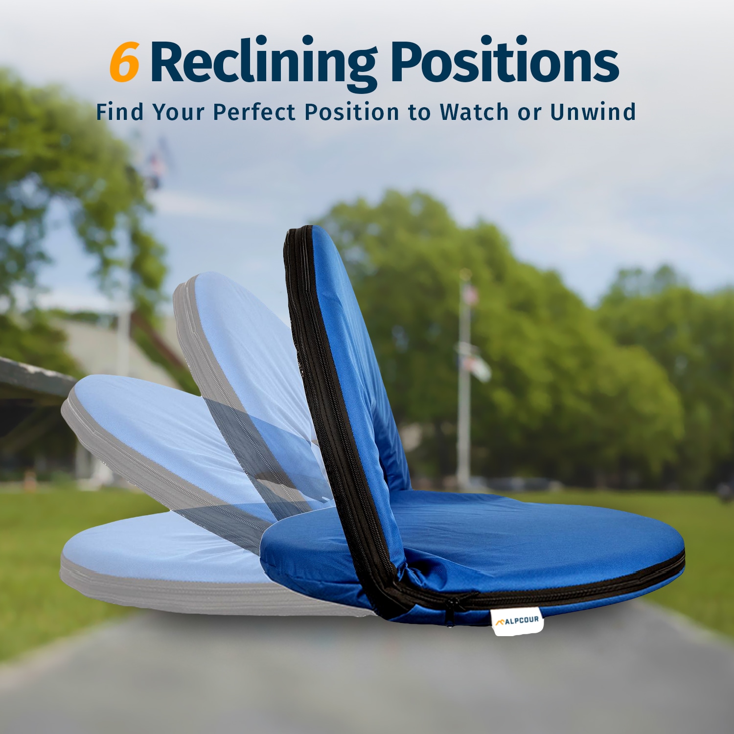 Royal Blue Waterproof Reclining Stadium Seat with Mesh Pocket