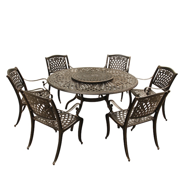 7 Piece Bronze Dining Patio Set, Antique Bronze Outdoor Dining Chairs
