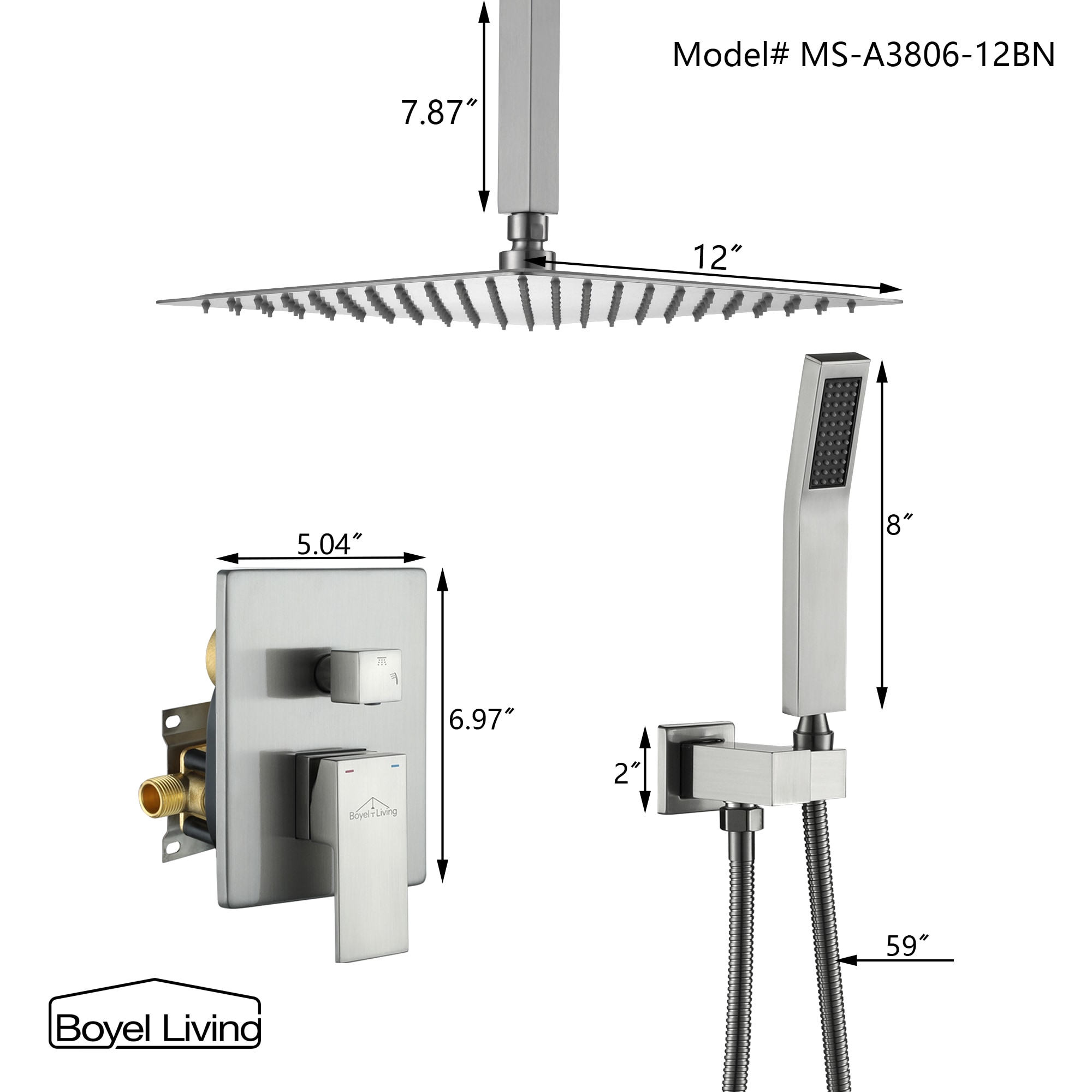 Clihome CHMS-12BN-A3806 Showerhead-Bar-Panels - View #2