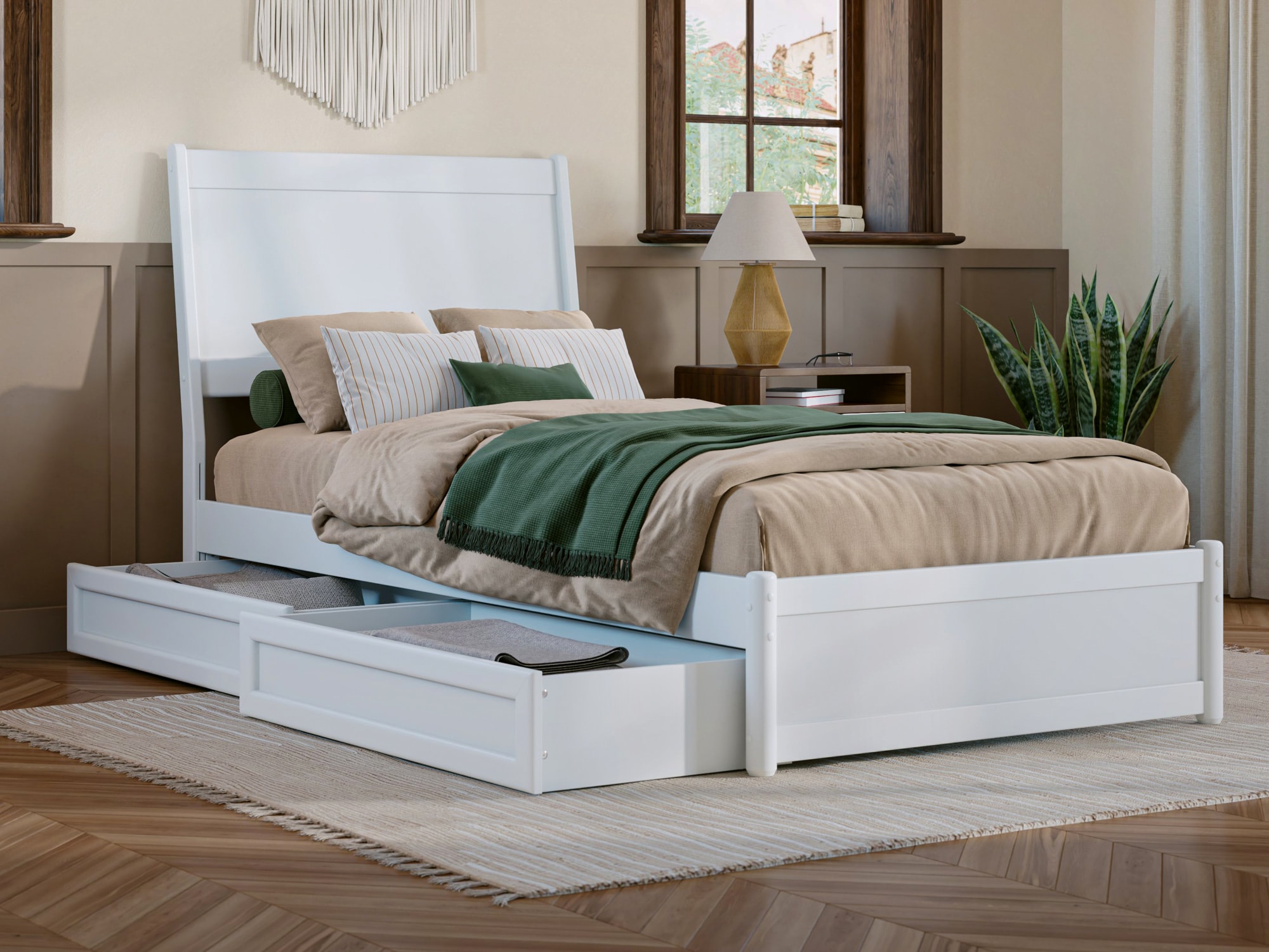 AFI AR9987112 Casanova White Twin extra long Wood Platform Bed with Storage