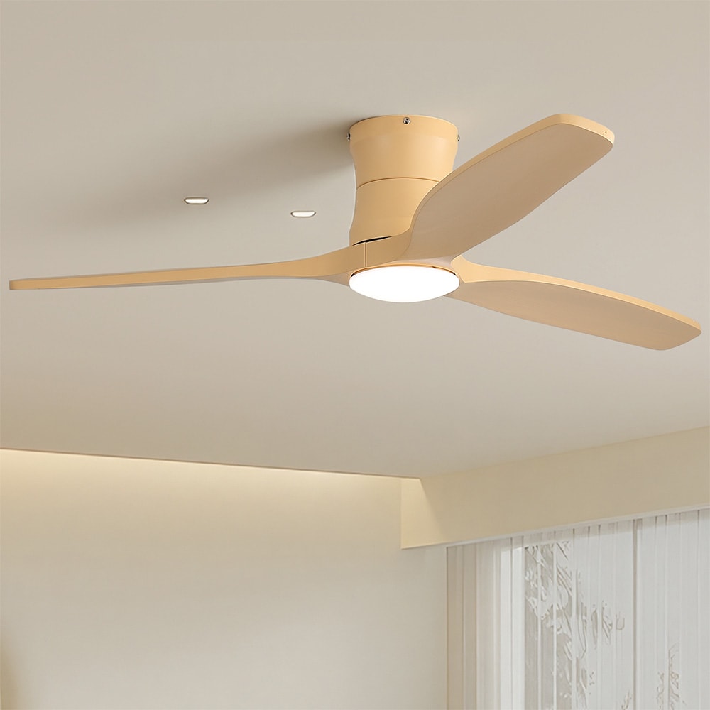 Sofucor 52-inch Modern Sand Color Flush Mount Dimmable Led Ceiling Fan With Light Kit And Remote Control