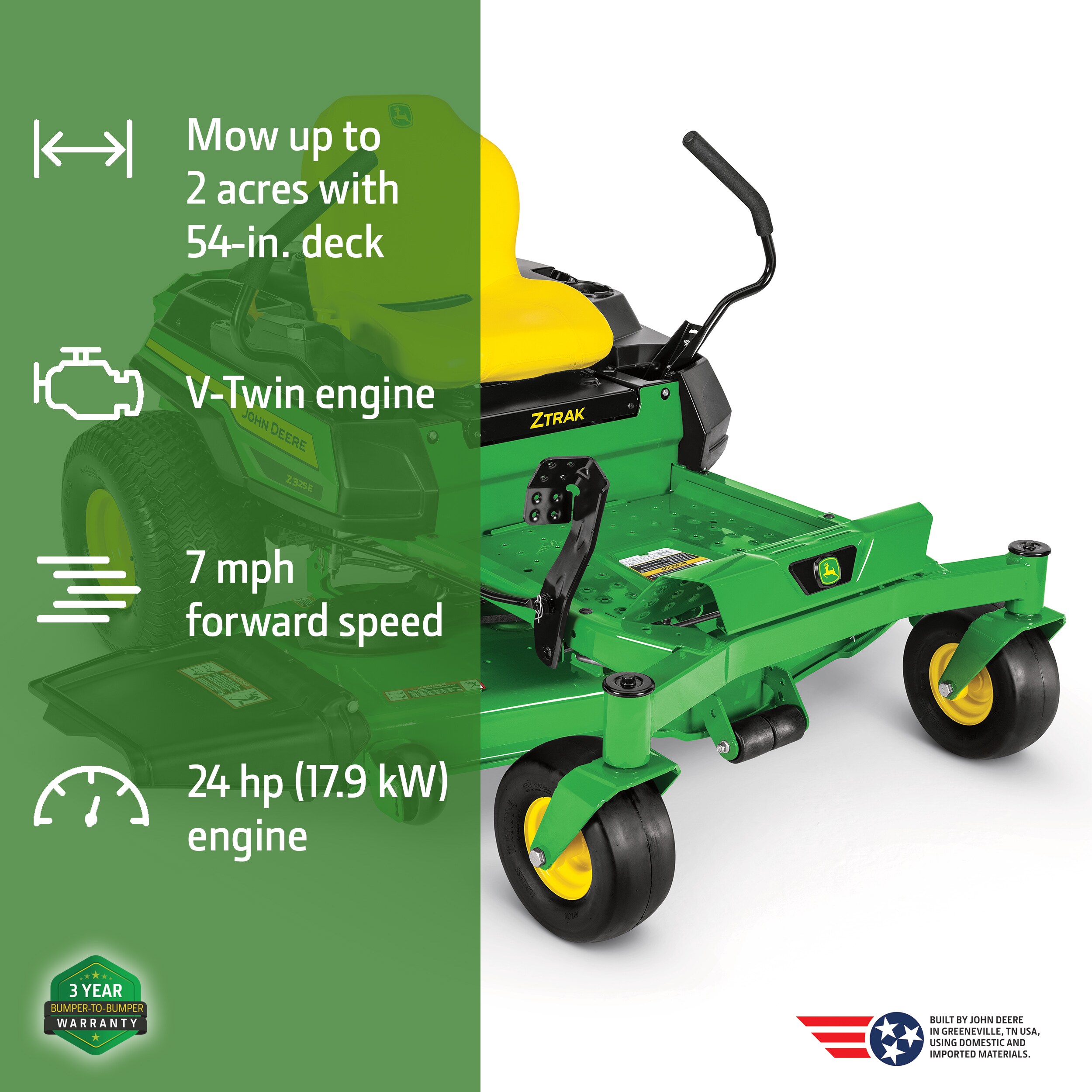 John Deere Z325E ZTrak 54-in 24-HP V-twin Gas Zero-turn Riding Lawn Mower  BG21298 at Lowes.com