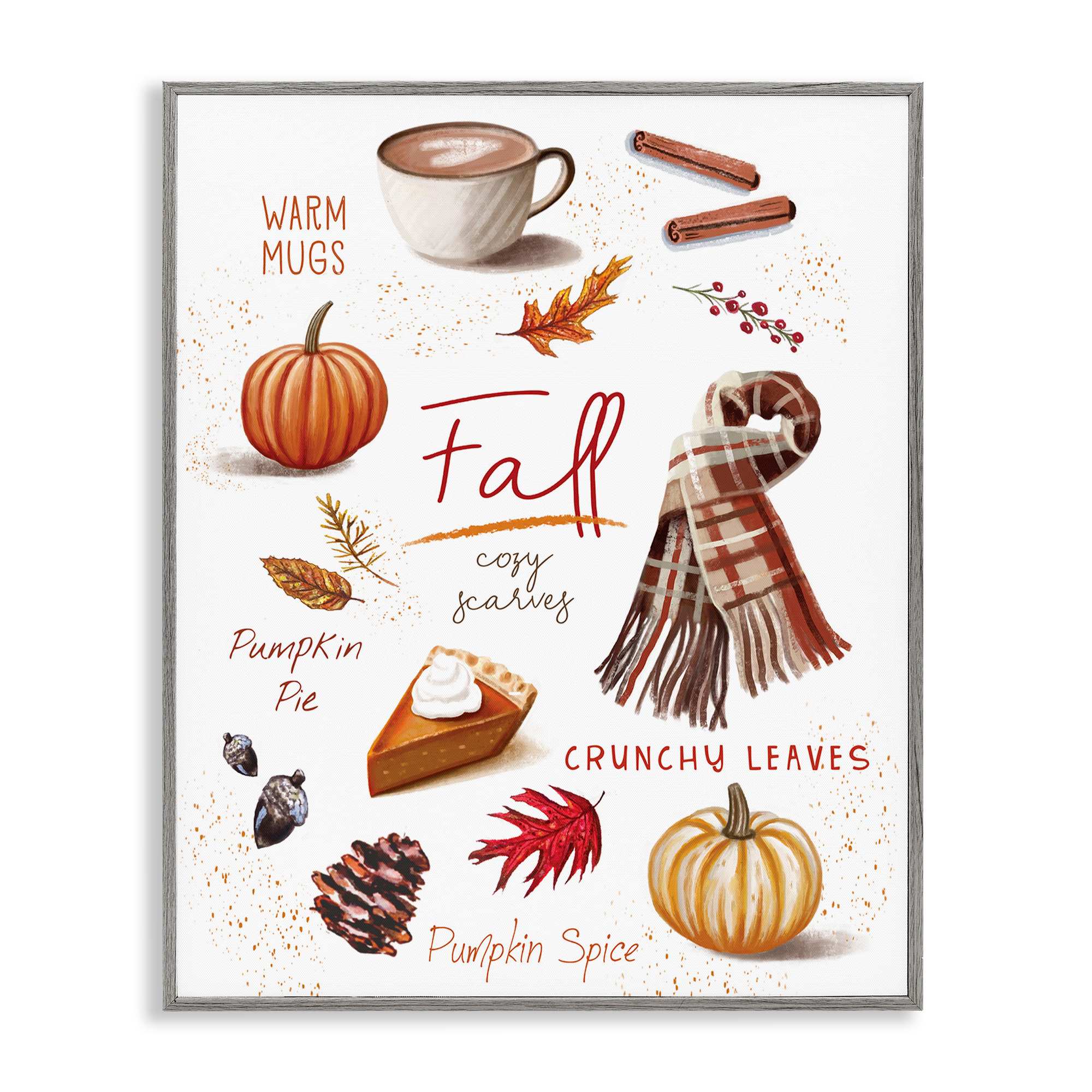 Stupell Industries BT-570-GFF-24X30 Favorite Autumn Things Gray Framed Giclee Art By Elizabeth Tyndall 24 x 30