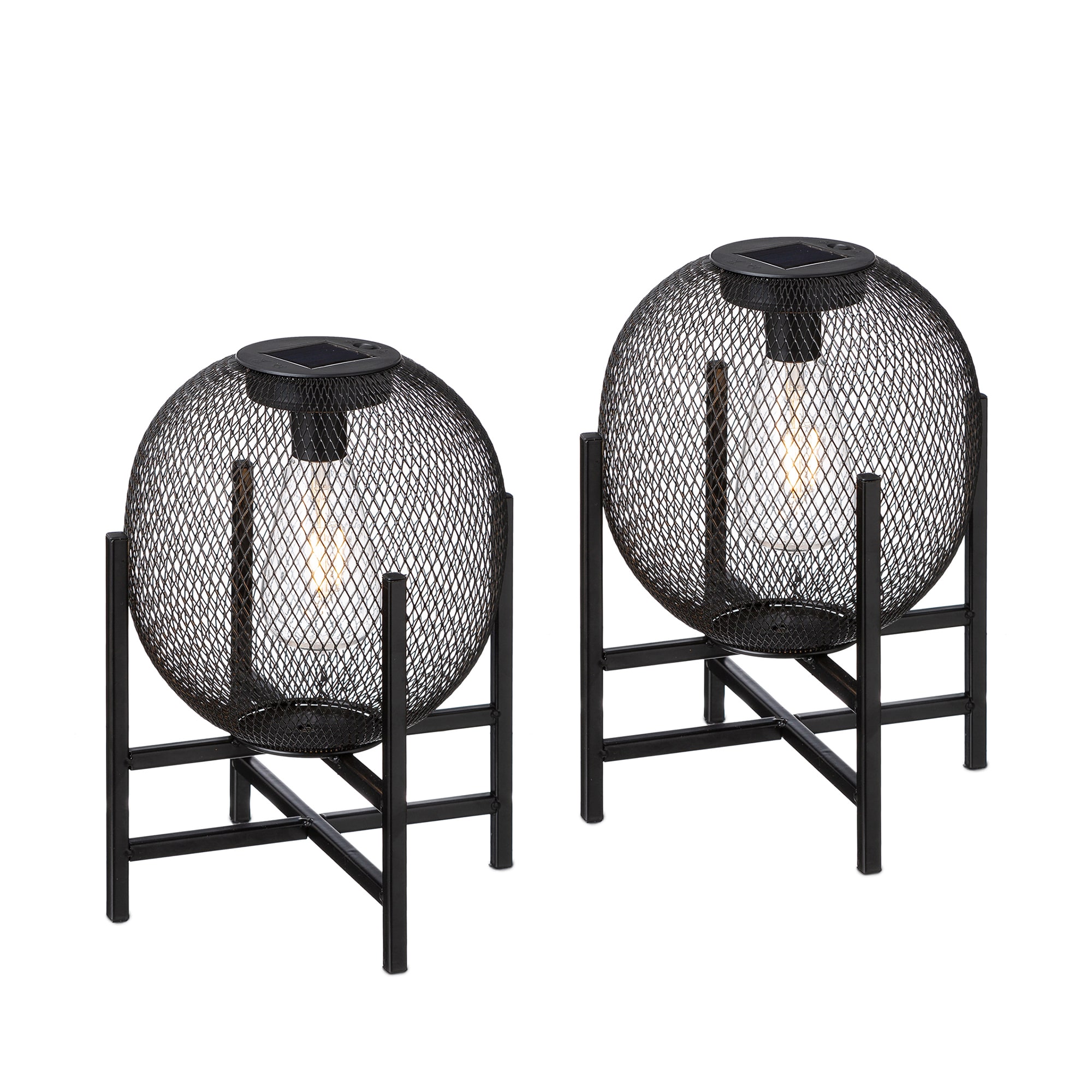 Glitzhome 9.75 in. H Black Metal Wire Solar Powered Outdoor