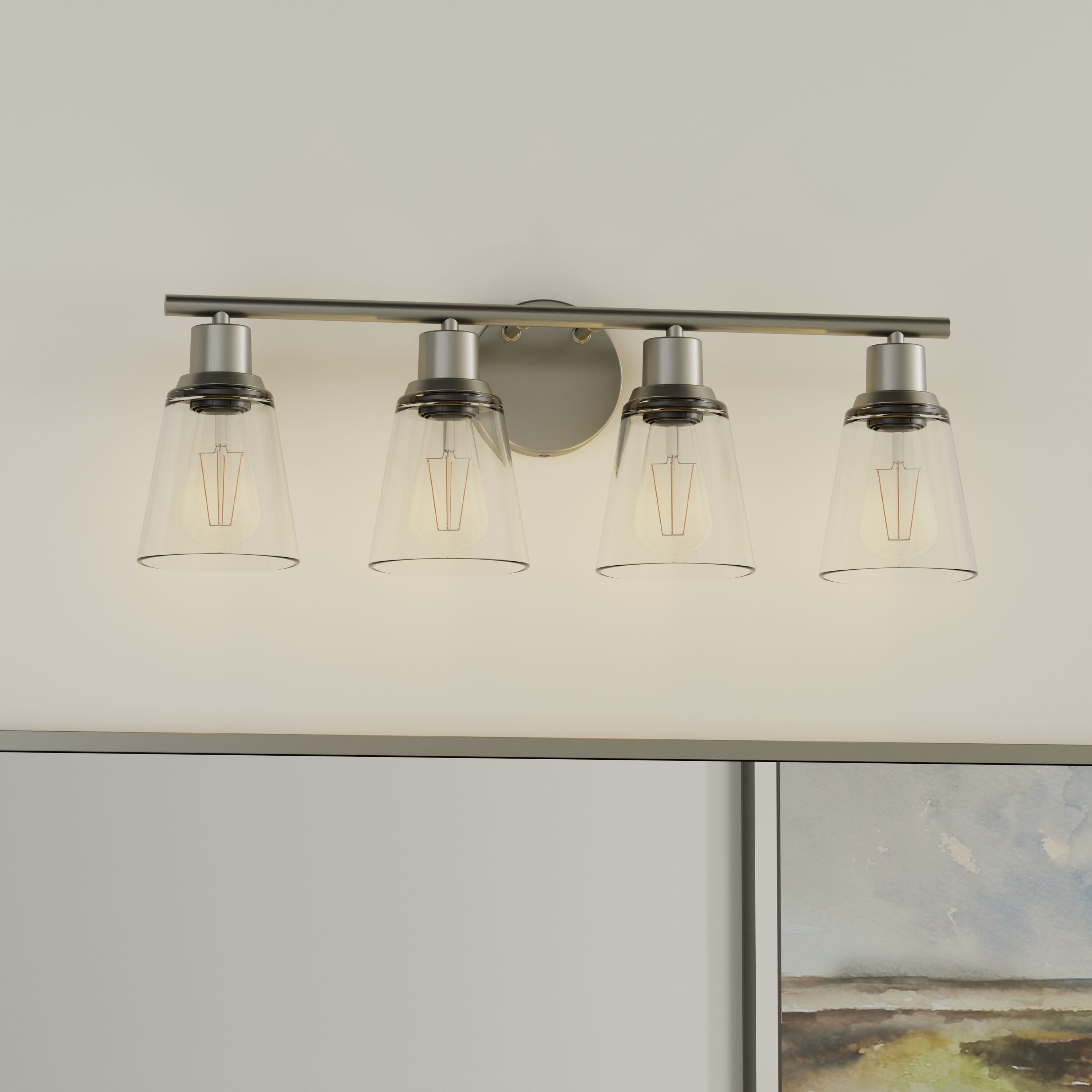 Project Source VBJ221-4BNK Reno 24.72-in 4 -Light Brushed Nickel Transitional Vanity light