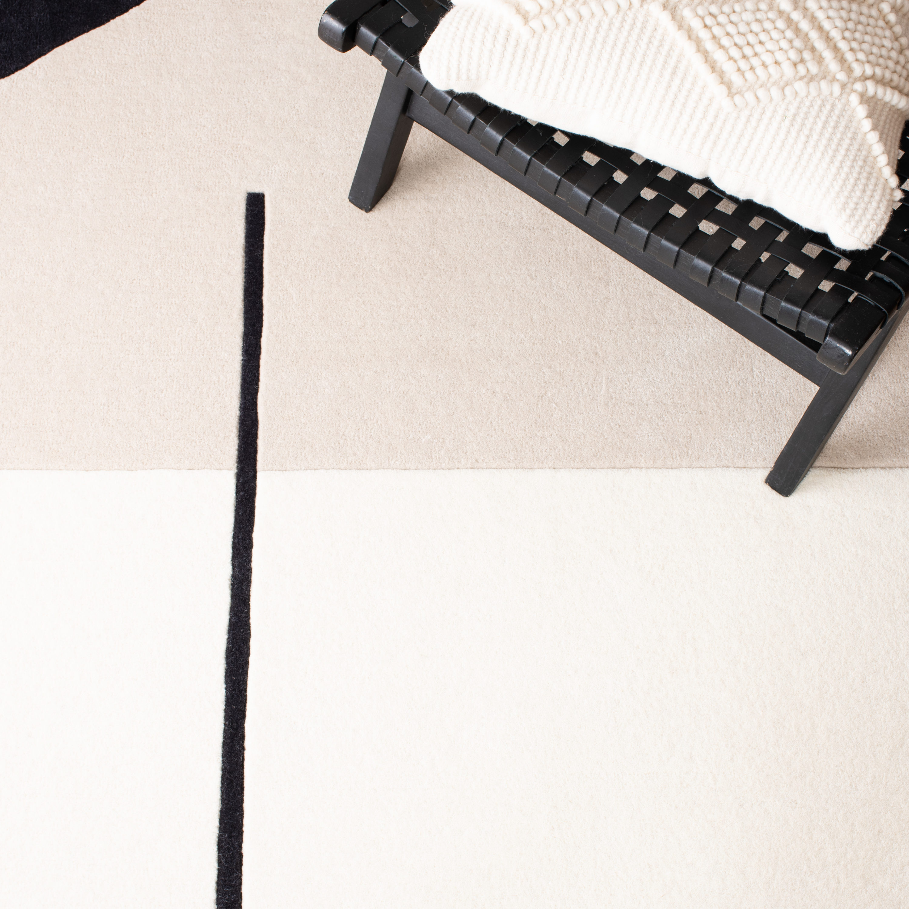 Art Deco Inspired Black and Ivory Wool 2'3" x 8' Runner Rug