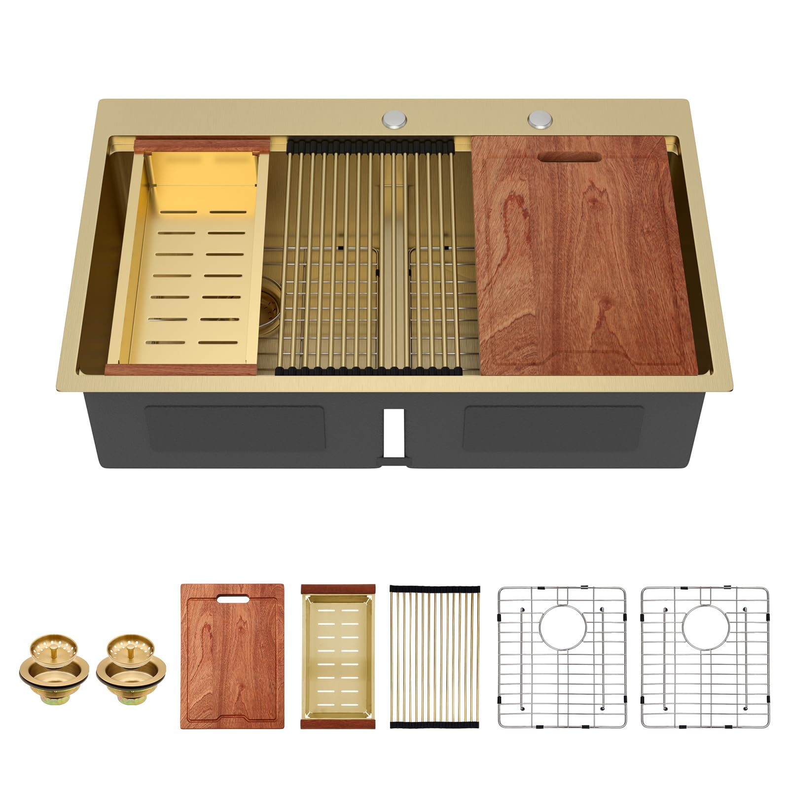 UUDULY  36 Inch Matte Gold Double Bowl Kitchen Sink with Accessories and Workstation Features durable home and garden accessory