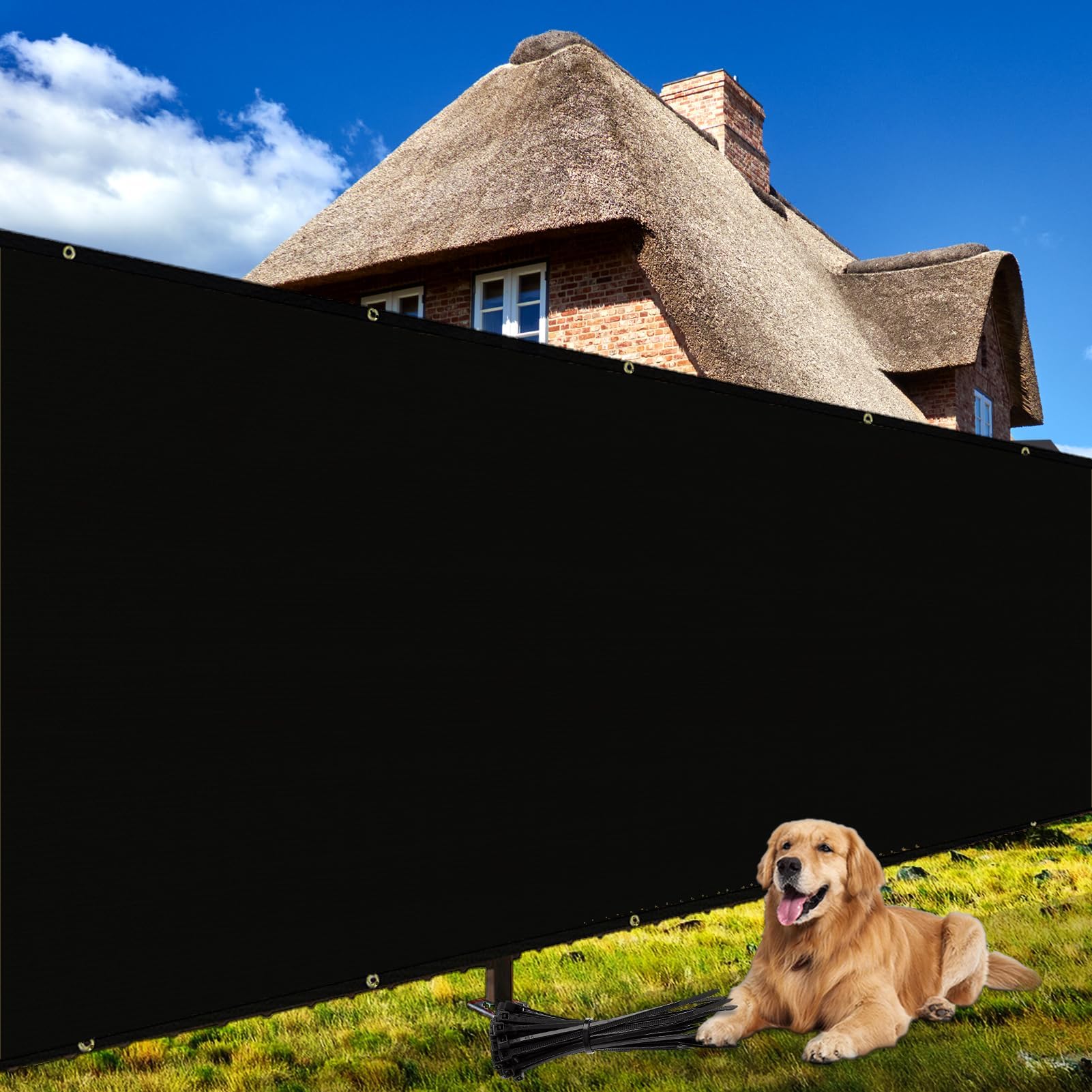 Etokfoks - 4 ft x 50 ft Black Fence Privacy Screen Heavy Duty 170 GSM HDPE Mesh Net Cover with R...