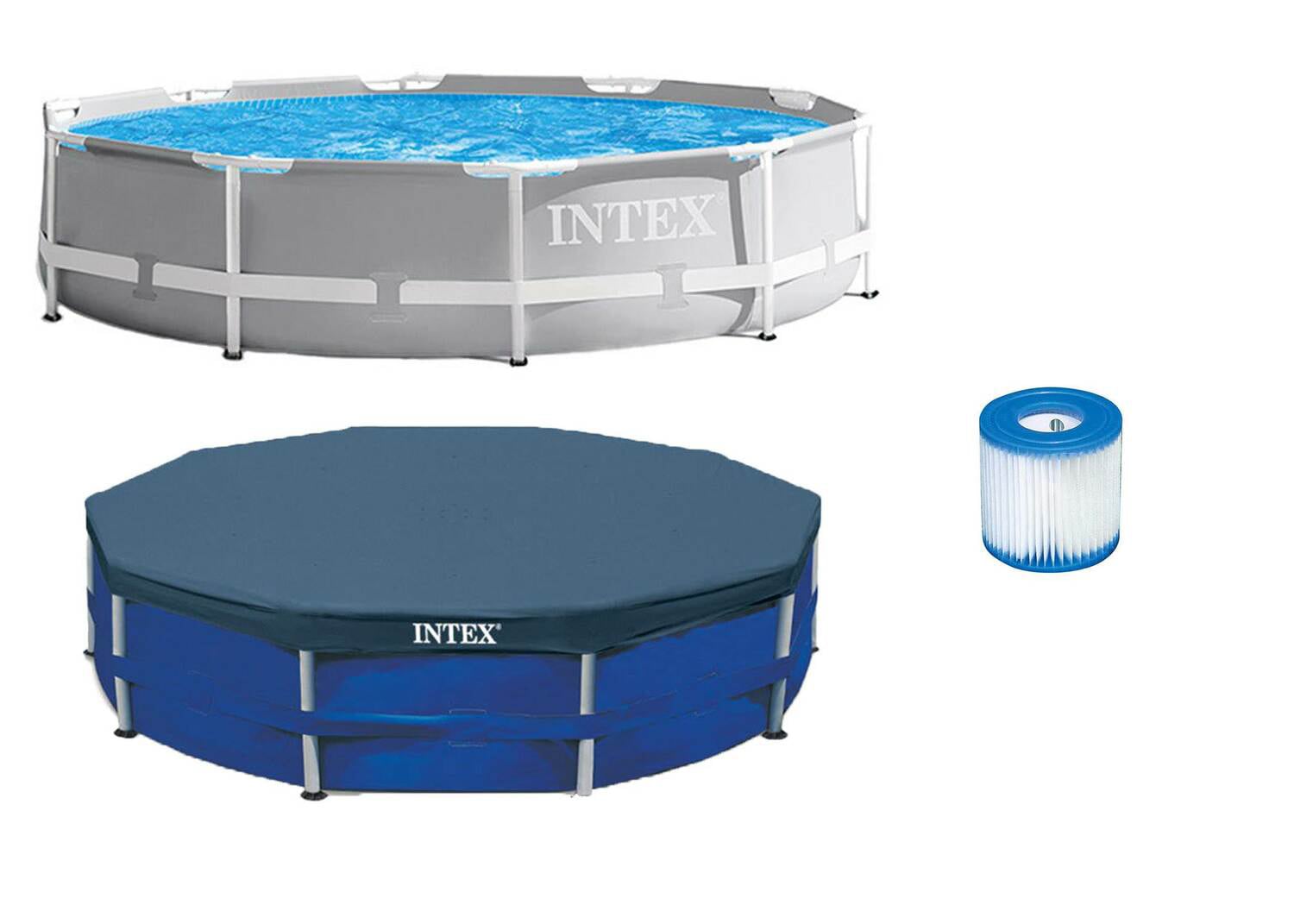 Intex 141028 10-Feet x 10-Feet x 30-Inches Metal frame Round Above-Ground Pool with Filter Pump with Pool Cover