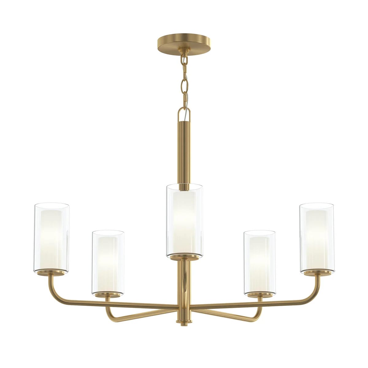 allen + roth - Langmere 5 -Light Brushed Gold White glass Steel Chandelier
