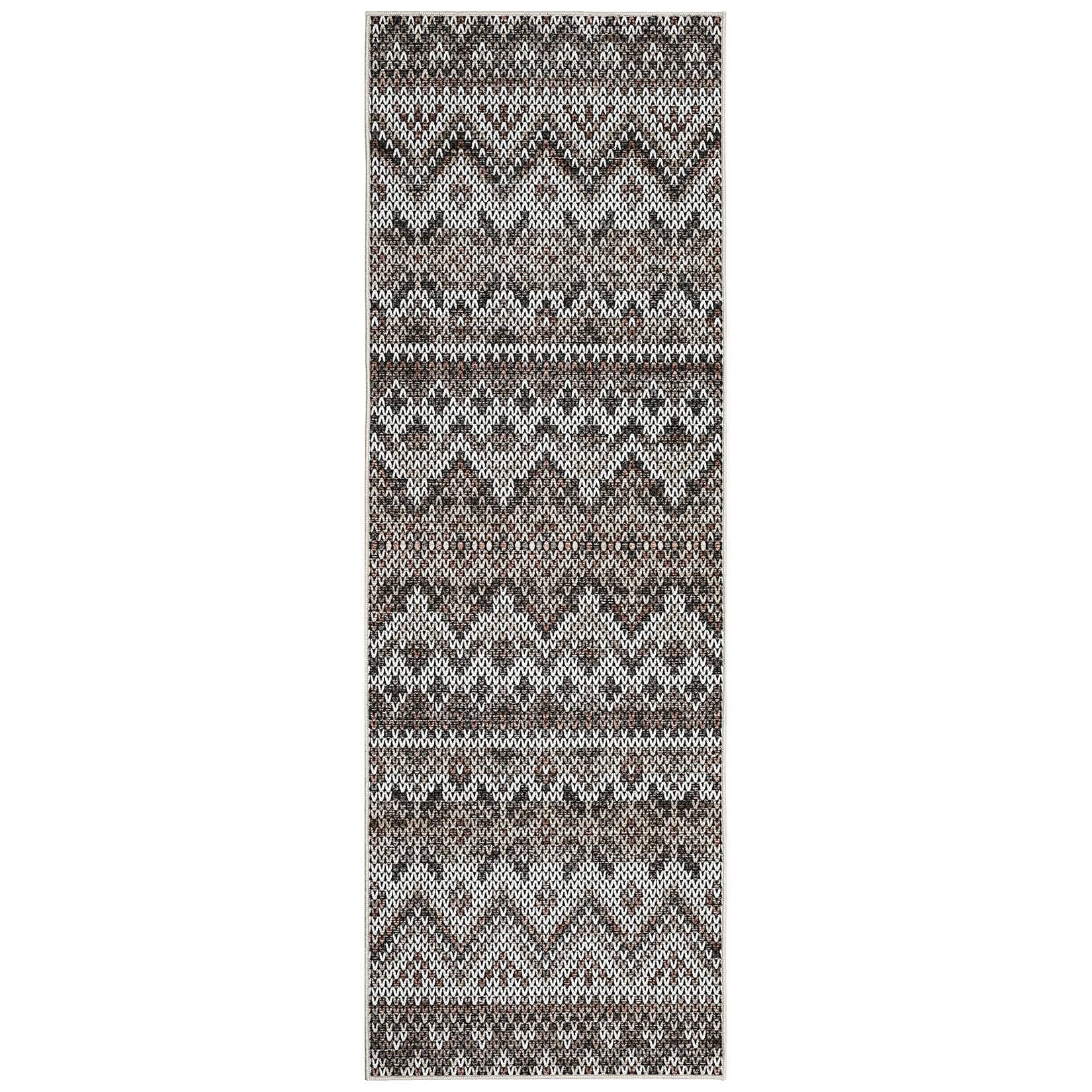 Qeetex LSN-PHK-34RNCPRR 2 x 6 ft Polyester Cashmere Brown Rectangular Hallway Bathroom Entryway Kitchen Office Foldable Geometric Modern Washable Area Rug
