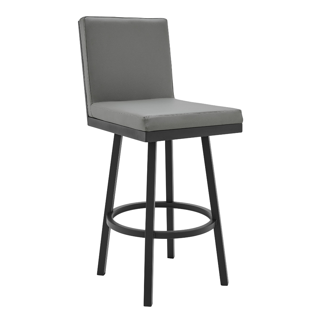 Gray 30-in H Bar height Upholstered Swivel Metal Bar Stool Back Stainless Steel | - HomeRoots 4000476718