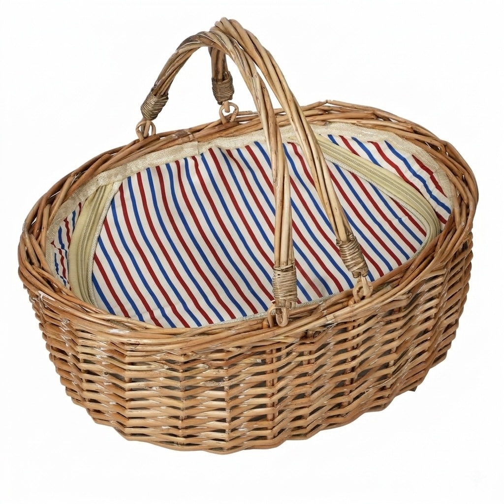 Etokfoks  1 Piece Red White Blue Star Stripe Pattern Wicker Picnic Basket Set with Insulated Lining for Camping Picnics