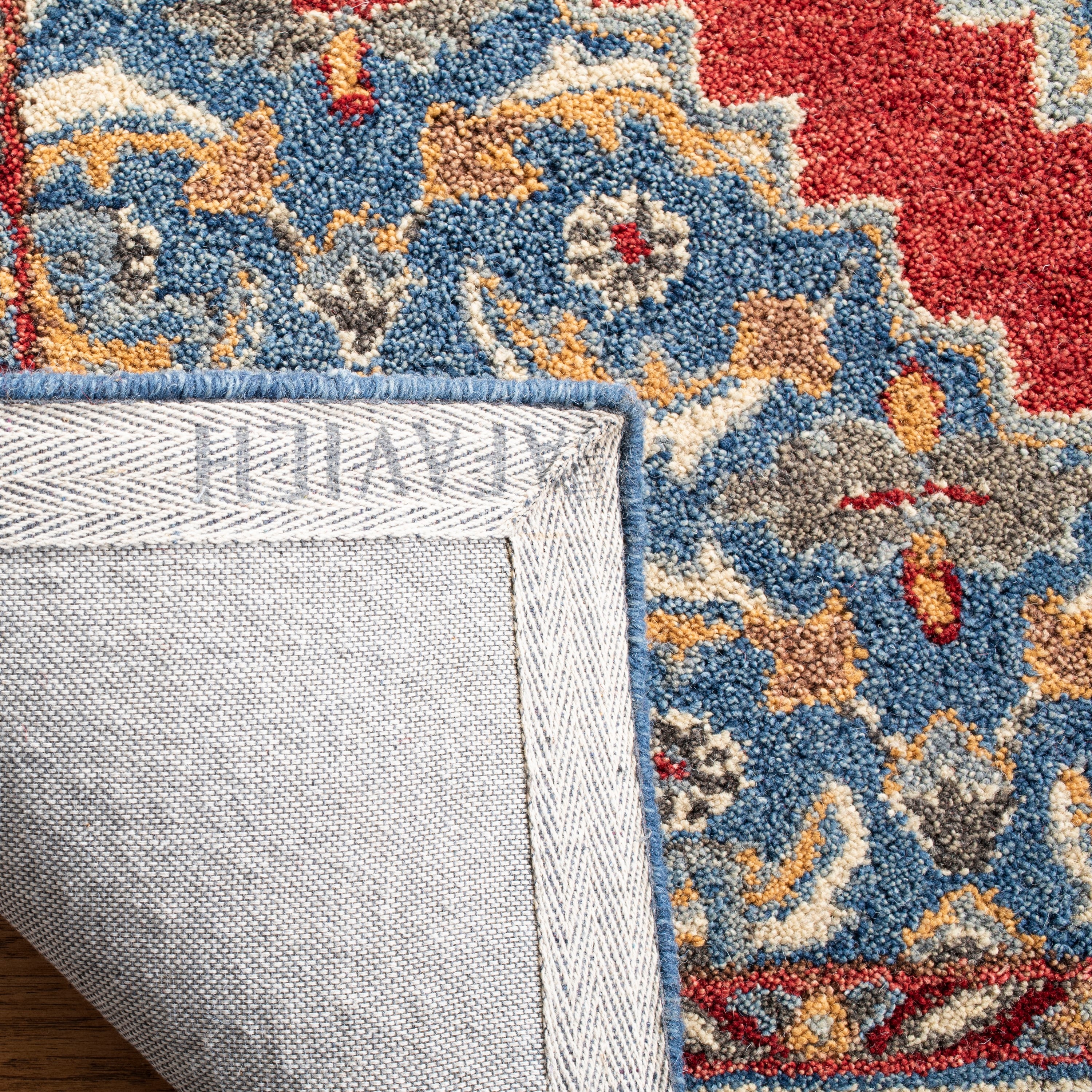 Antiquity Blue and Red Hand-Tufted Wool 8' x 10' Area Rug