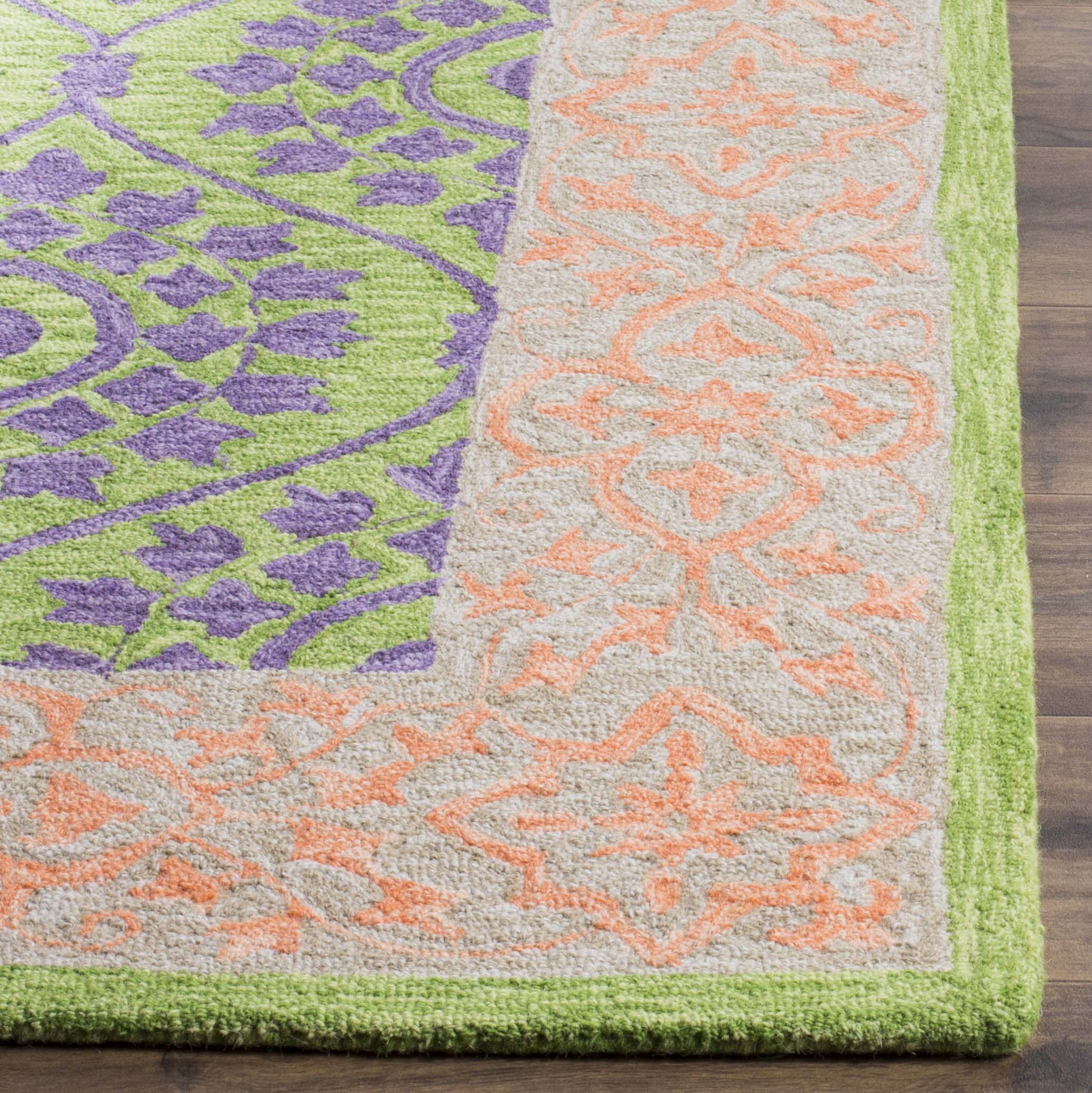 Green and Violet Hand-Knotted Wool Area Rug 8' x 10'