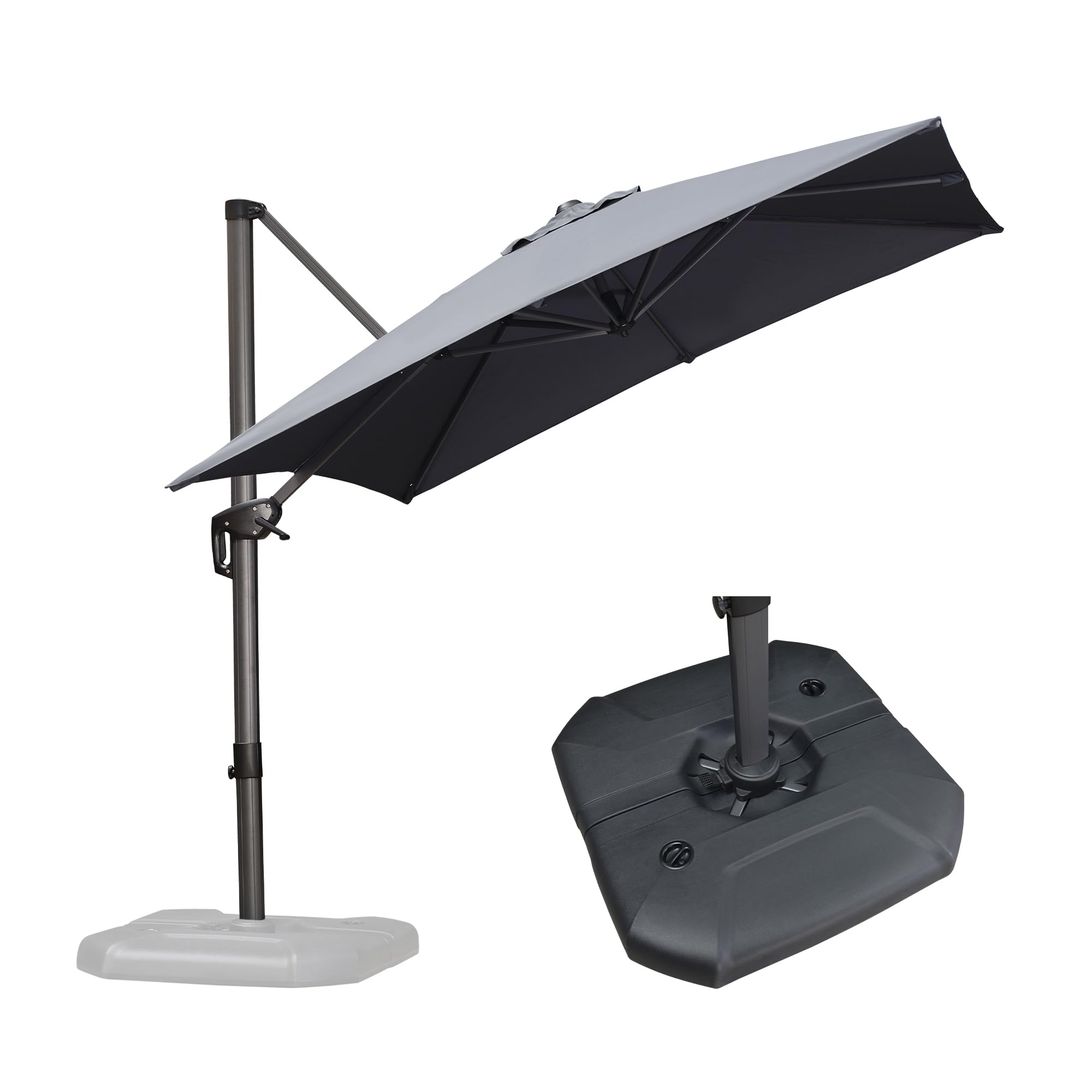PURPLE LEAF LS05YKLRS10-DG 10-ft Aluminum Light gray Crank Cantilever Patio Umbrella with Base