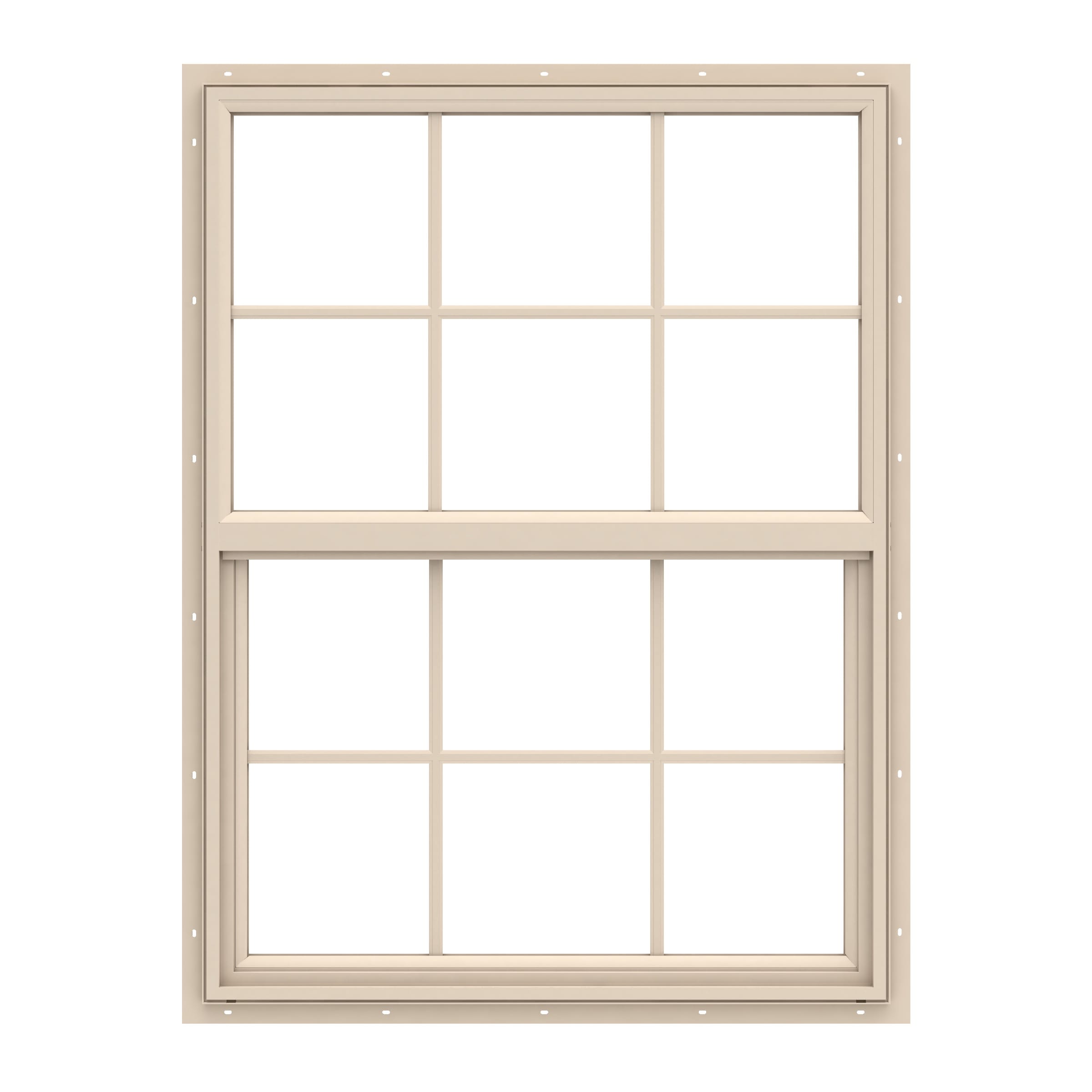 Pella 150 Series West New Construction 23.5-in x 35.5-in x 2.6875-in Jamb Almond Vinyl Low-e Argon Single Hung Window with Grids Half Screen Included -  1000011570