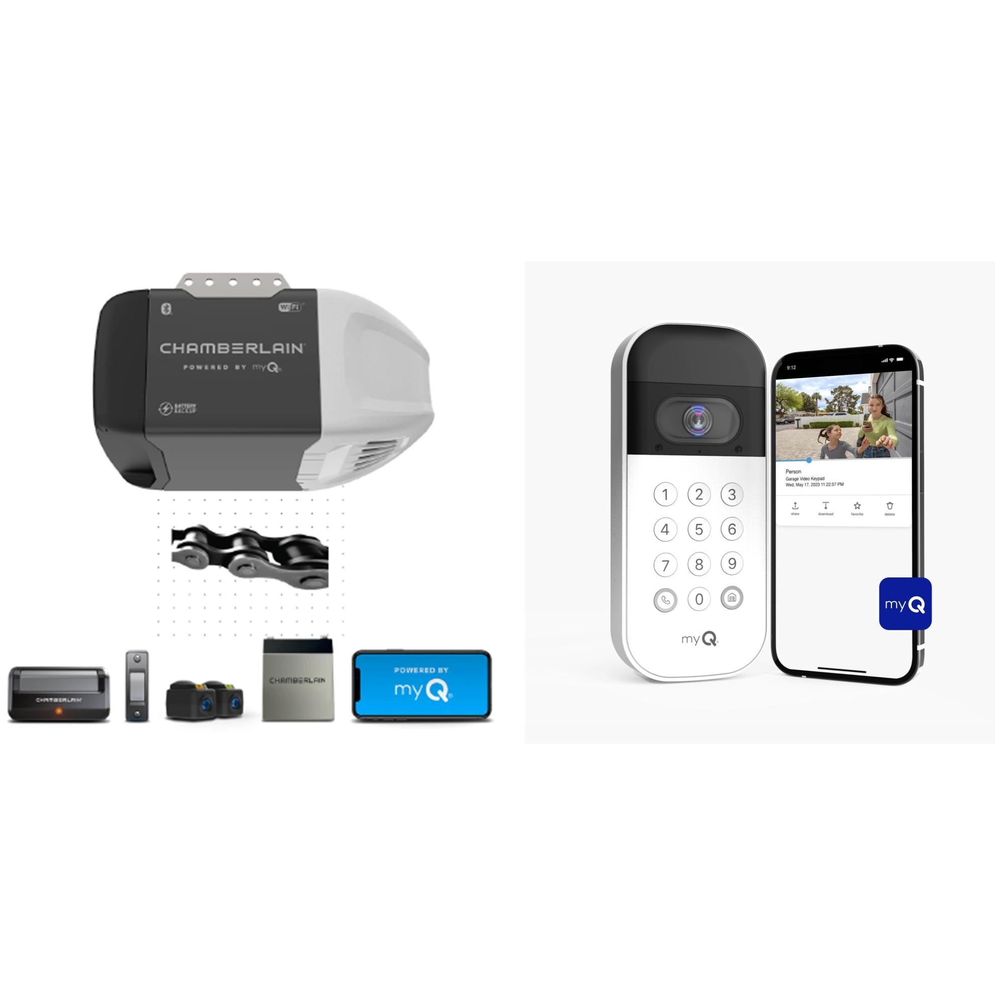 Chamberlain  1/2-HPS myQ Smart Chain Drive Garage Door Opener Wi-fi Battery Back-up Video Keypad Bundle