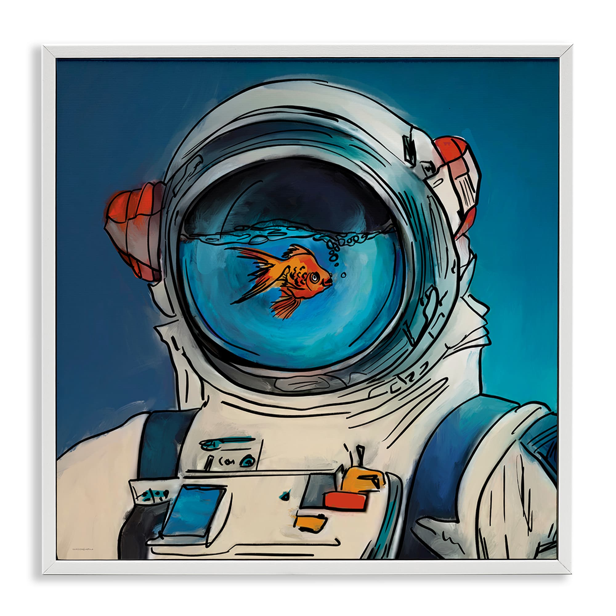 Stupell Industries BS-709-WFR-24X24 Goldfish Astronaut Suit White Framed Giclee Art By Kamdon Kreations 24 x 24