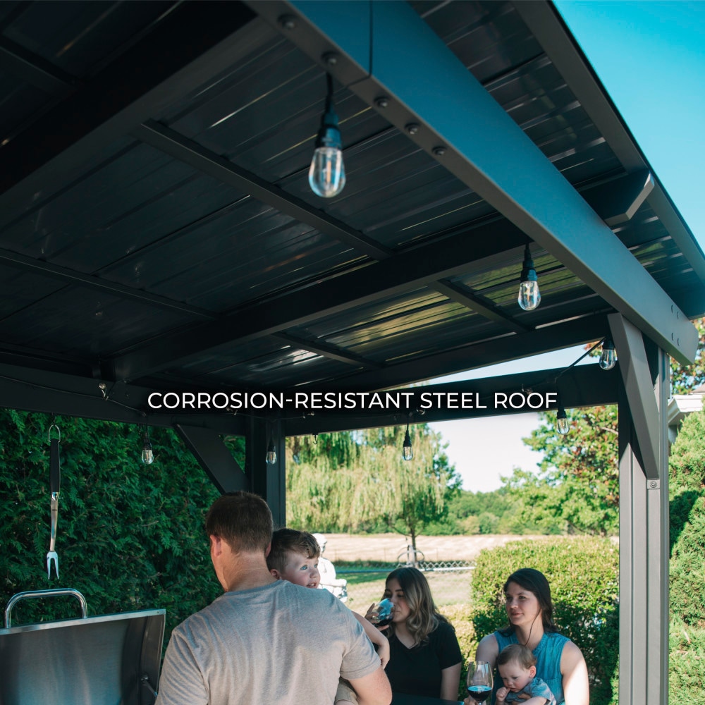 Rockport XL Black Steel Grill Gazebo with Countertops
