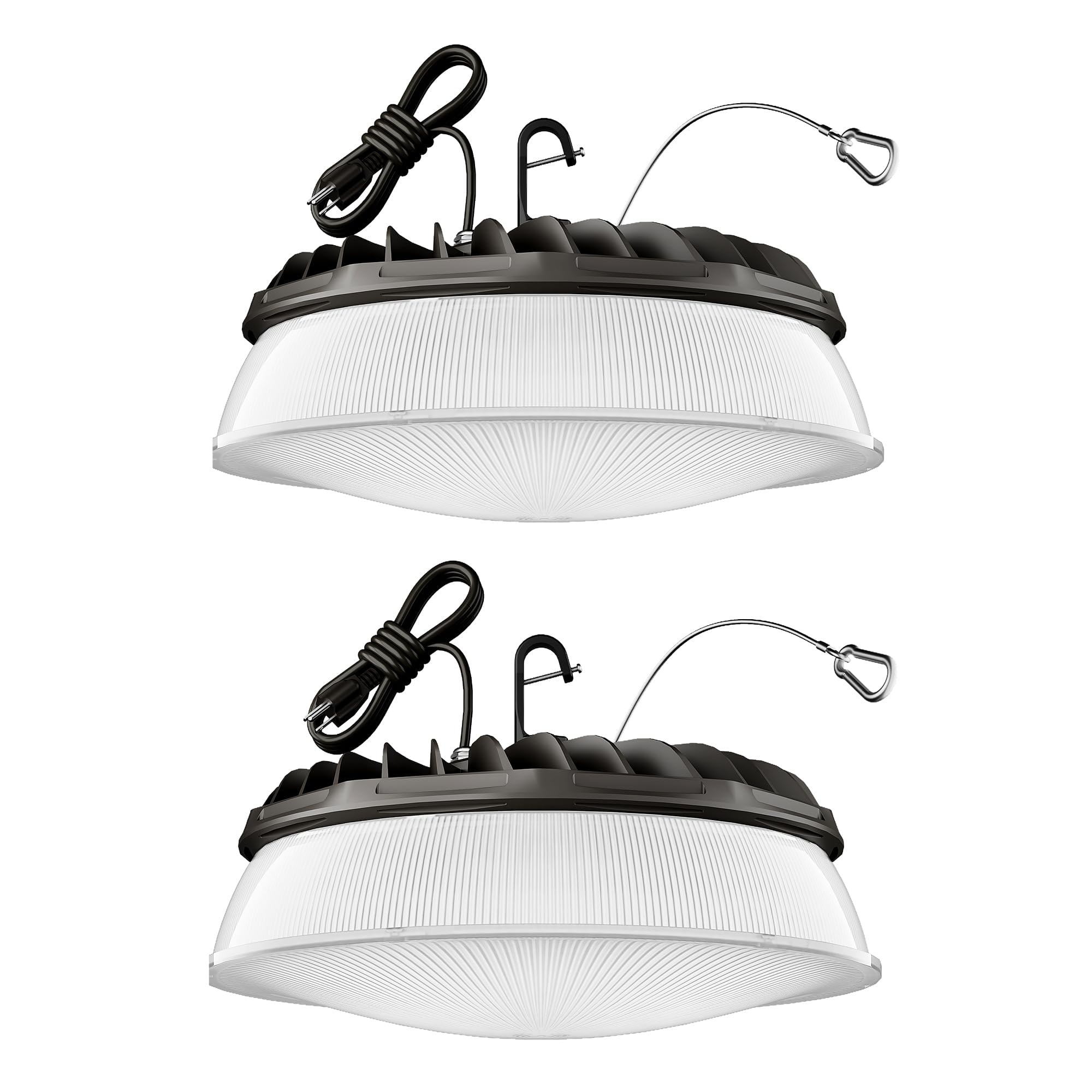Phyfalip  2 Pack 200W UFO LED High Bay Light with Reflector Diffuser 28000 Lumens 5000K 672 LED AC110-277V 5 Foot Cable Waterproof for Garage Shop Gym