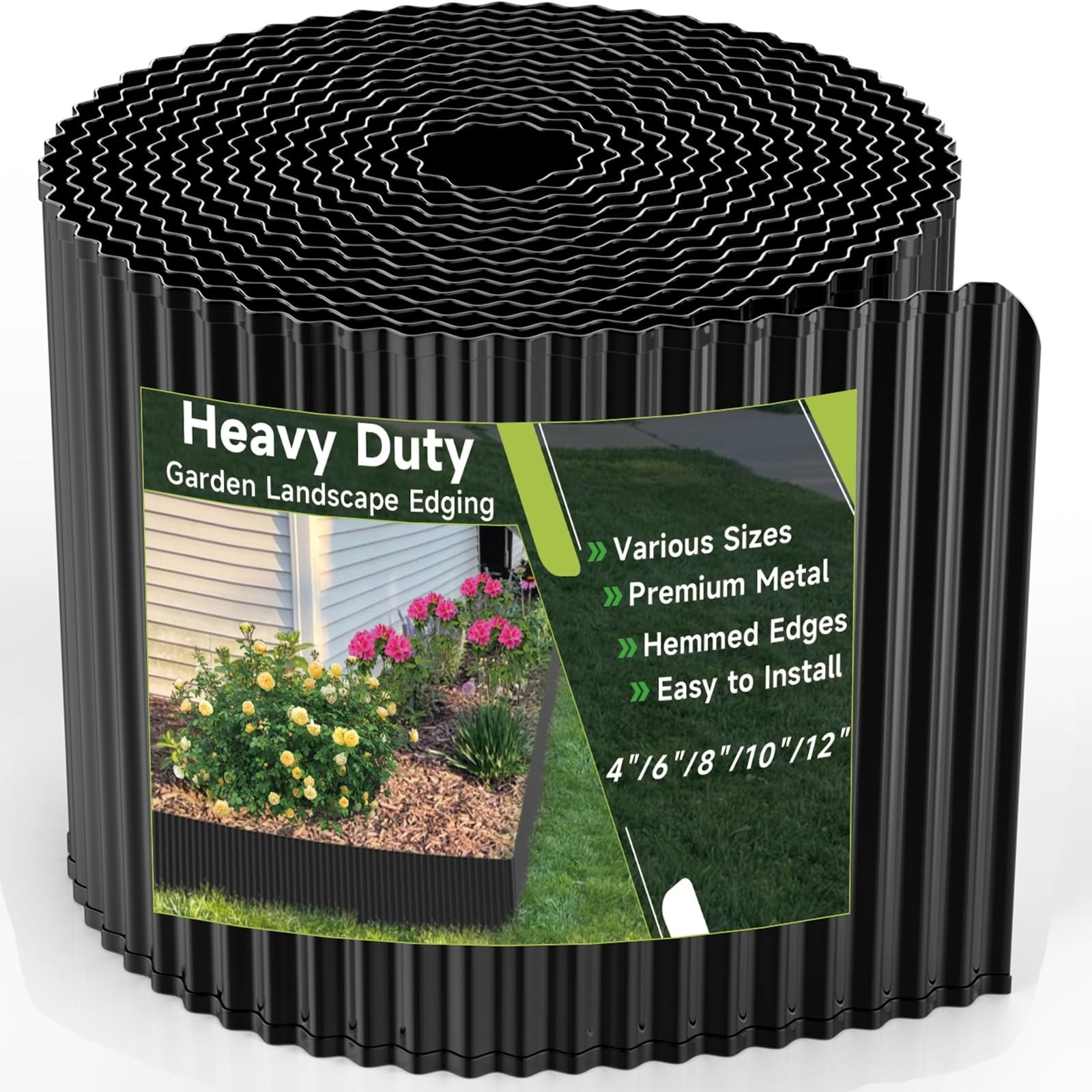 Justincity  6 in x 40 ft Black Galvanized Steel Corrugated Garden Edging Roll Flexible Landscape Border for Flower Beds Lawns Raised Beds Tree Surrounds
