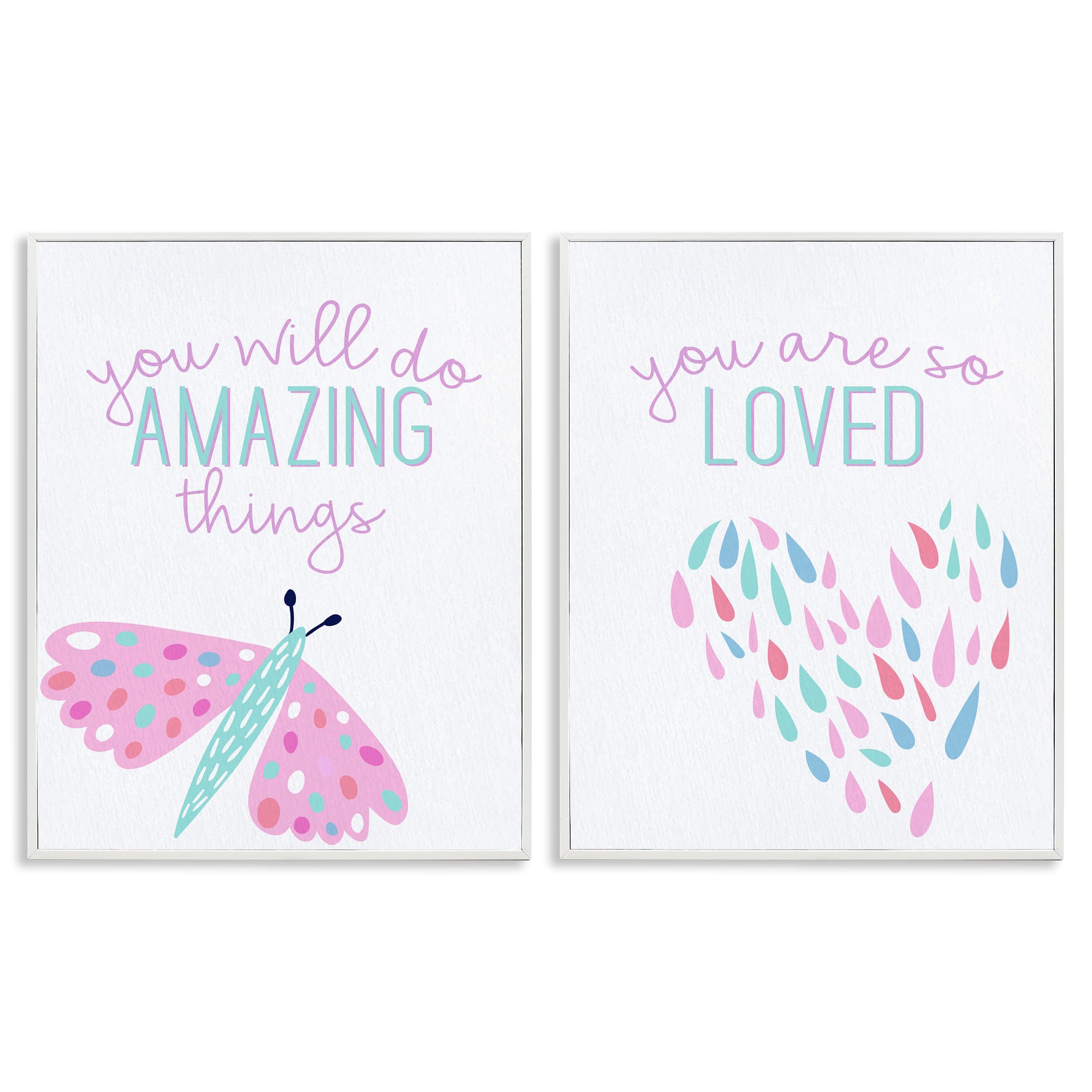 Stupell Industries B2-777-WFR-2PC-16X20 Pastel Inspirations with Dragonfly 2 Piece White Framed Giclee Art Set By Kim Allen 16 x 20