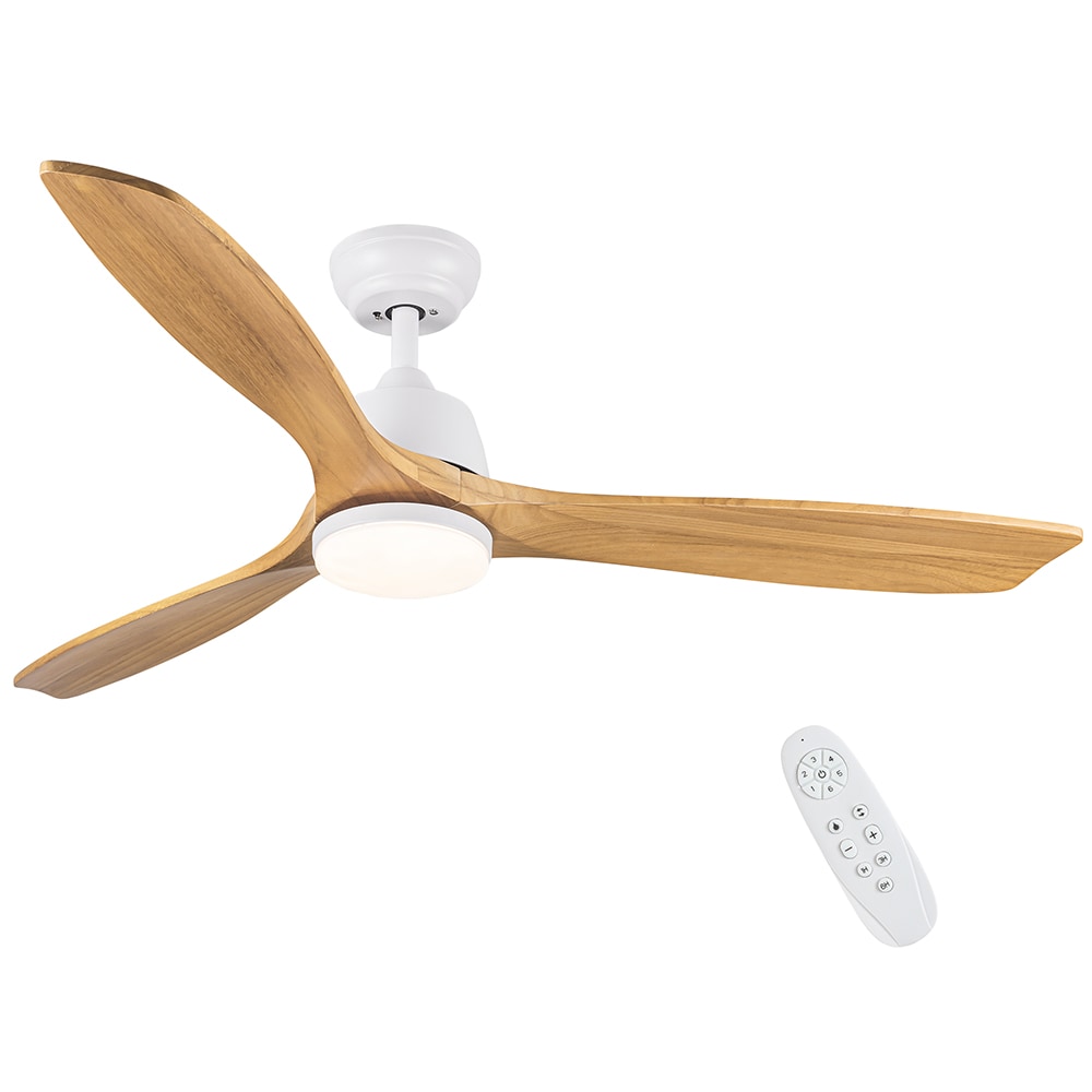 Sunrinx MG40-12-FL YUHAO 52-Inches white with Beige and Yellow Blades Color-Changing Indoor/Outdoor Downrod mount Propeller Ceiling Fan With Light and Remote ( 3 -Blade)