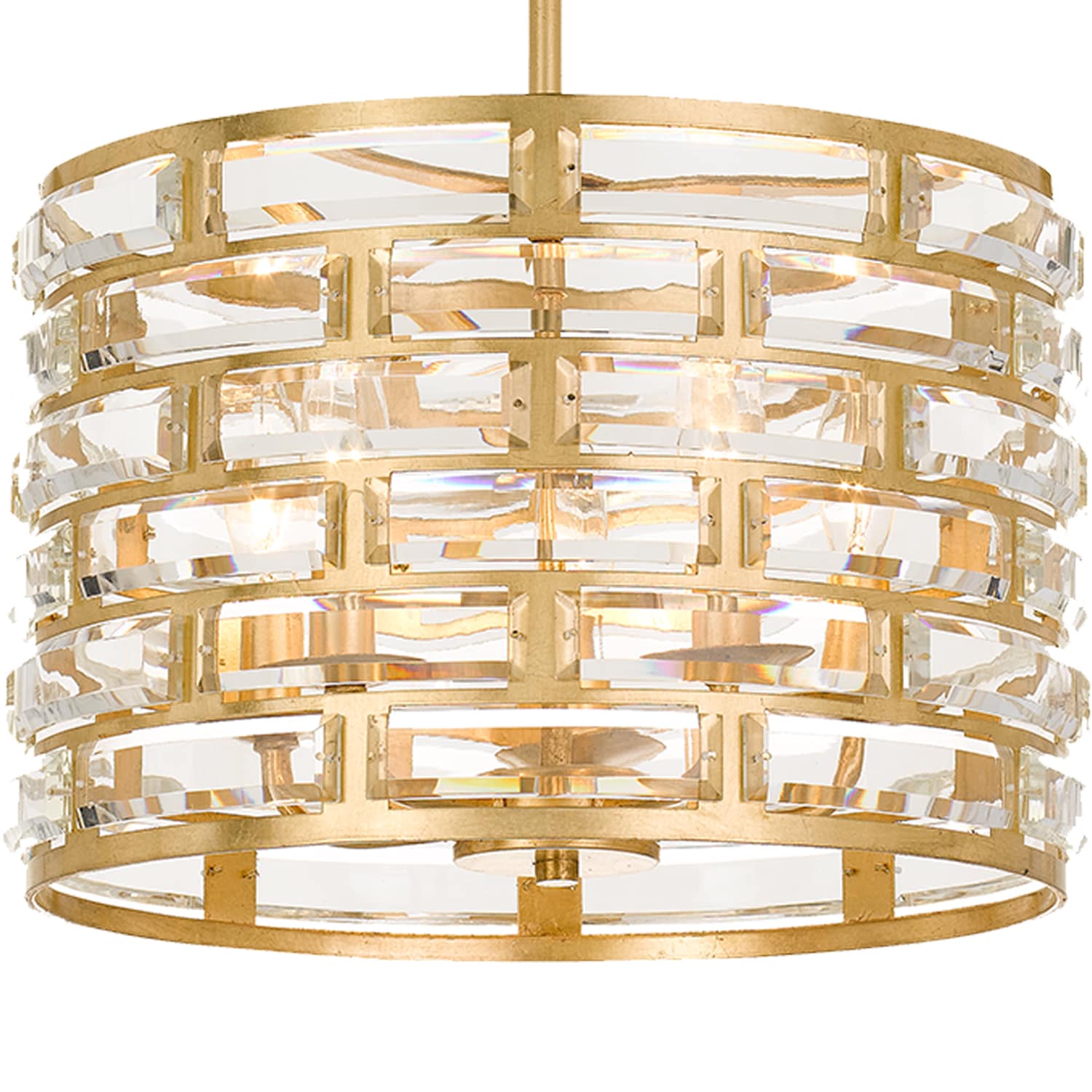 Antique Gold Mini Drum Chandelier with Crystal Accents