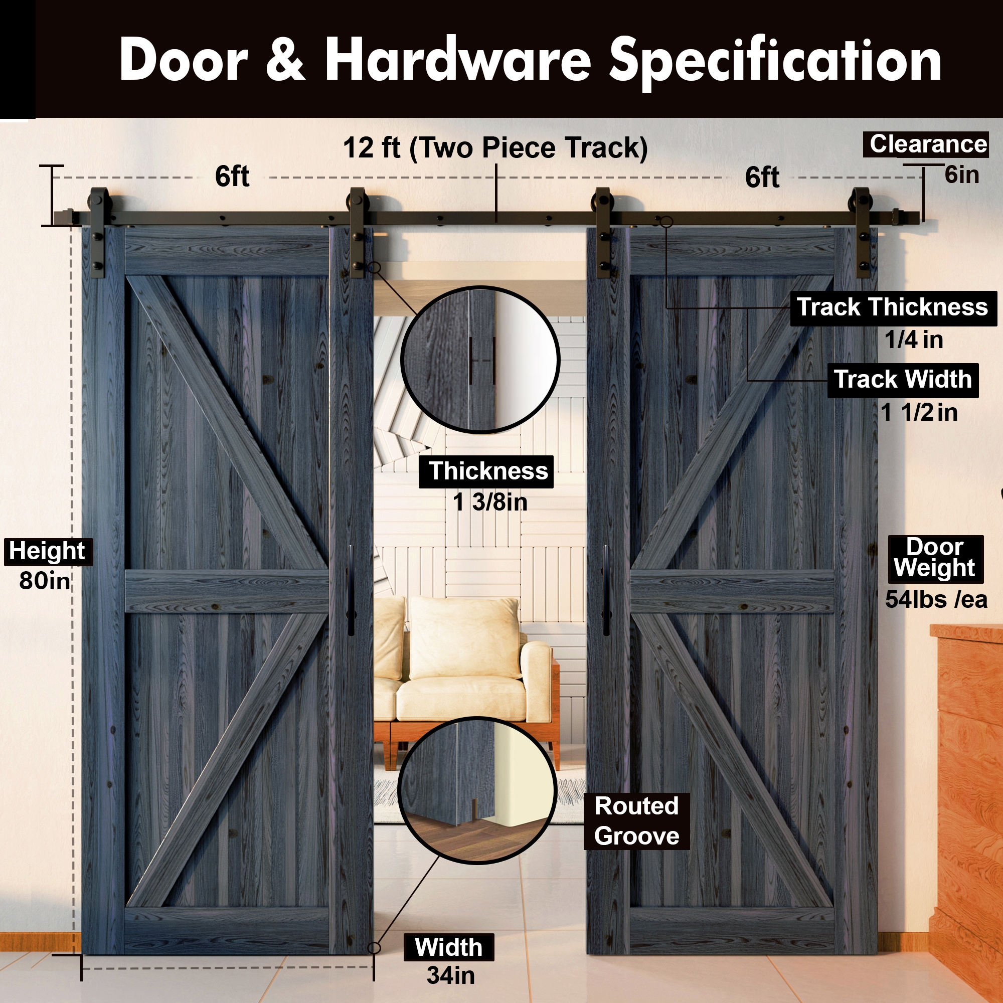 HOMACER YT2TGH144C-3480F-NA Barn-Doors - View #2