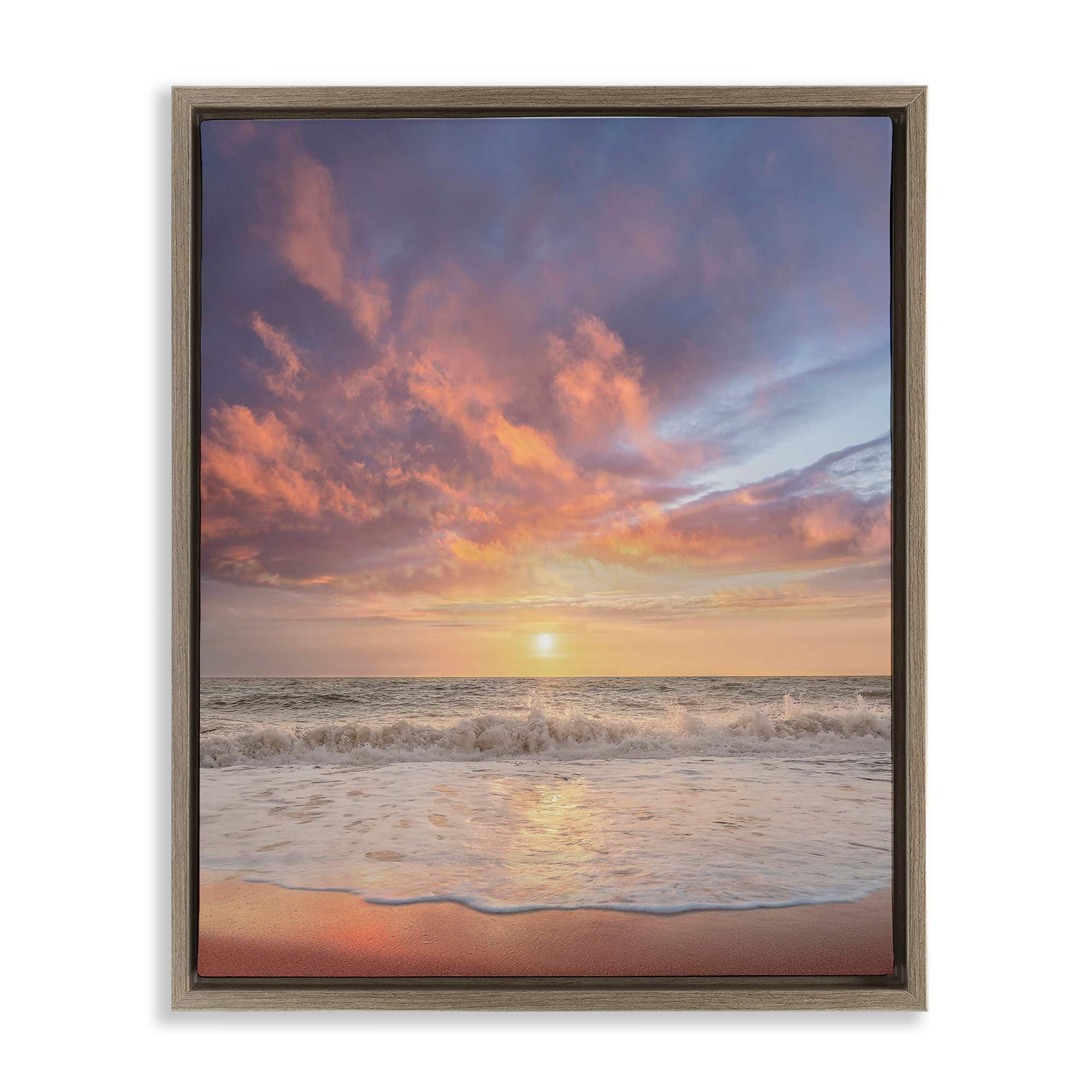Stupell Industries BS-157-FFE-24X30 Sunlit Clouds over Beach Brown Framed Floater Canvas Wall Art By Mike Calascibetta 25 x 31