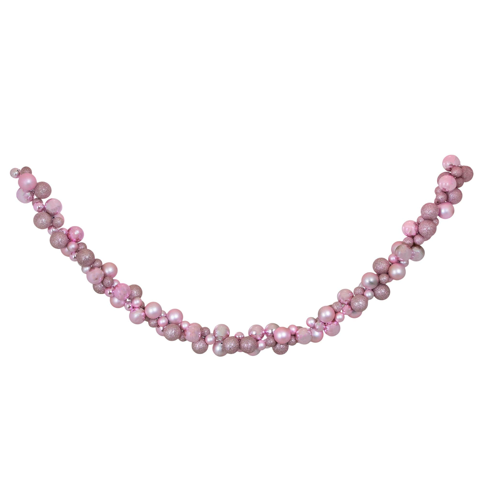 Northlight - 3-Finish Shatterproof Ball Christmas Garland - 6 feet x 3.5 inch - Pink - Unlit