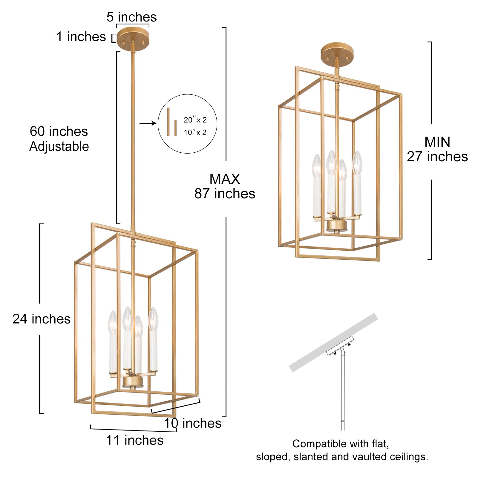 LNC Ellan 4-Light Vintage Brushed Gold and White Candle Holder Modern ...