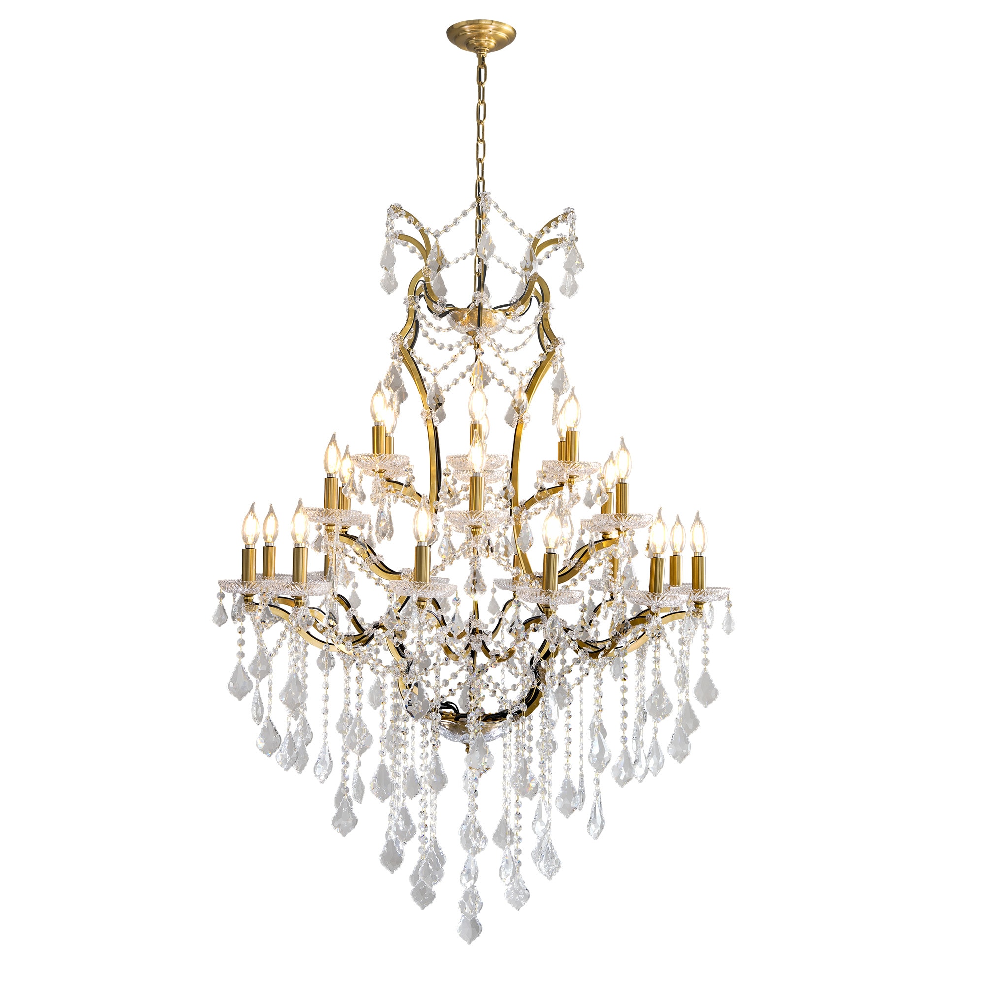 Gleam Flare  37.4 Inch Gold Crystal Iron Chandelier Pendant Lighting Adjustable Height