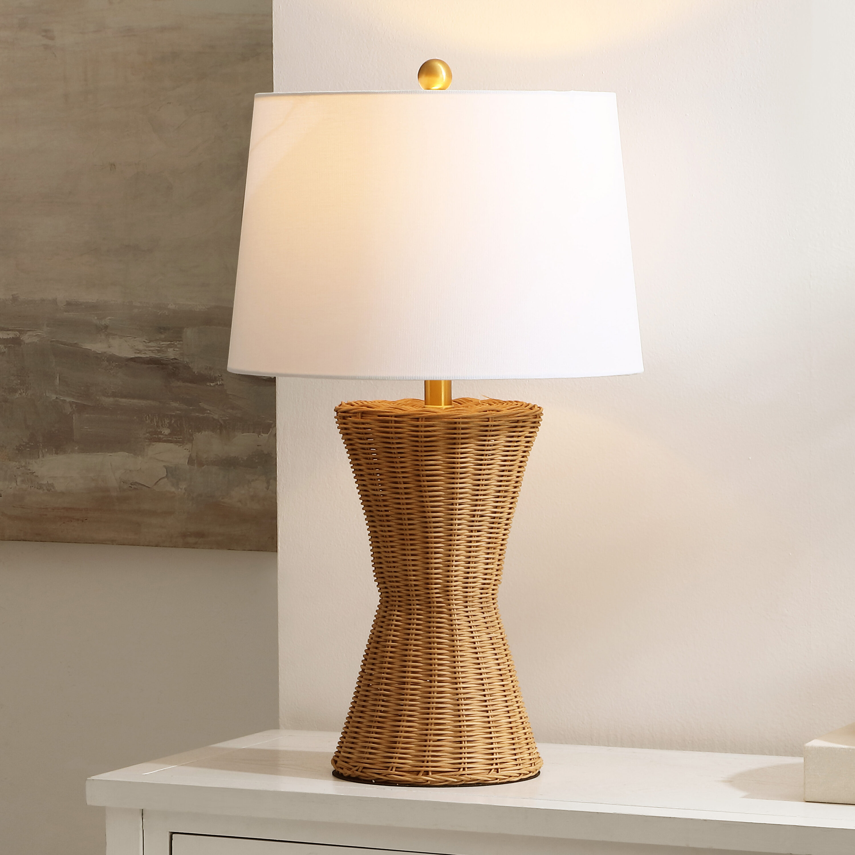 Aitana 26 Inch Natural Rattan Table Lamp with White Cotton Shade