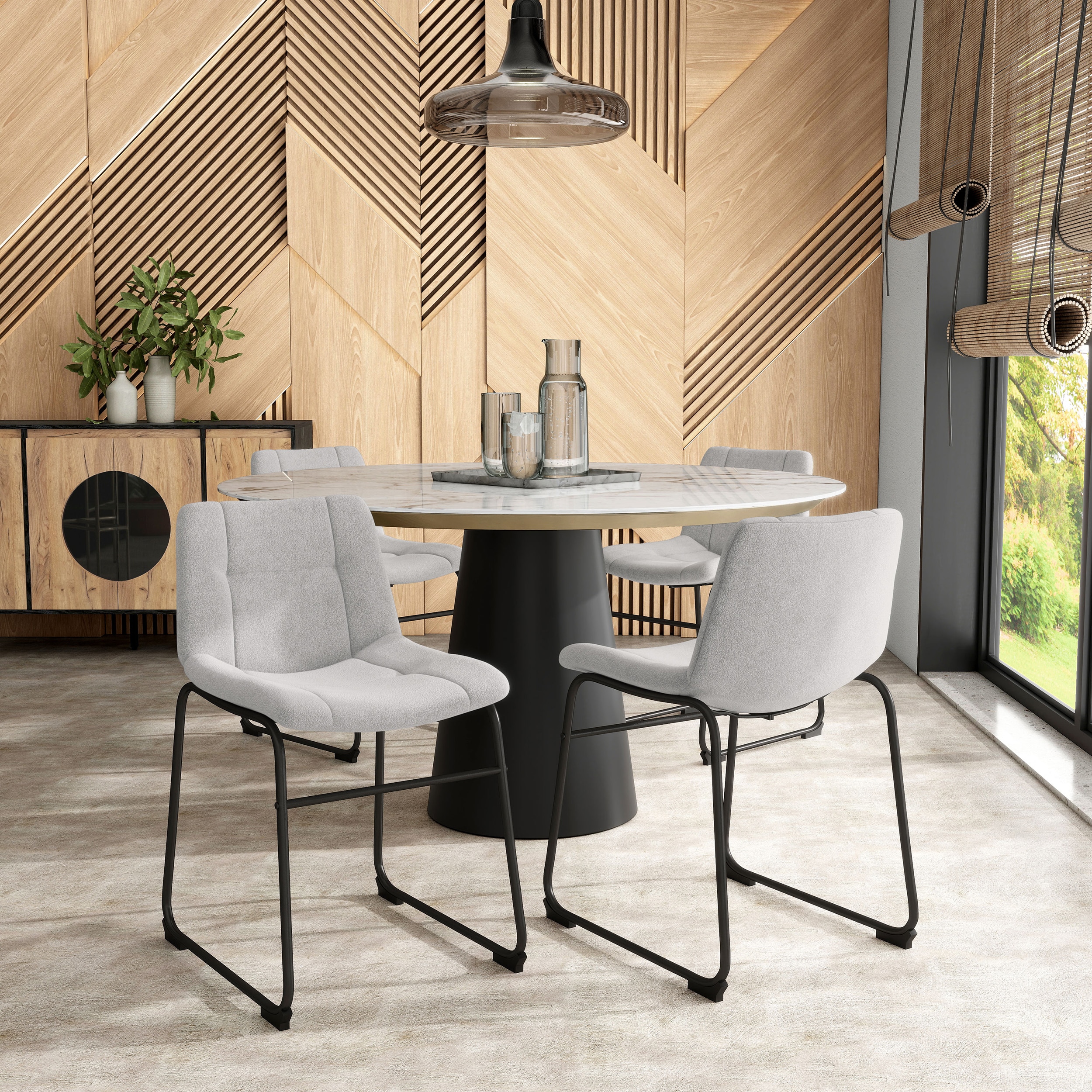 Furniture of America EC-3471LG-SC Set of 2 Winterfield Contemporary/Modern Chenille Upholstered Dining Side Chair (Metal Frame)