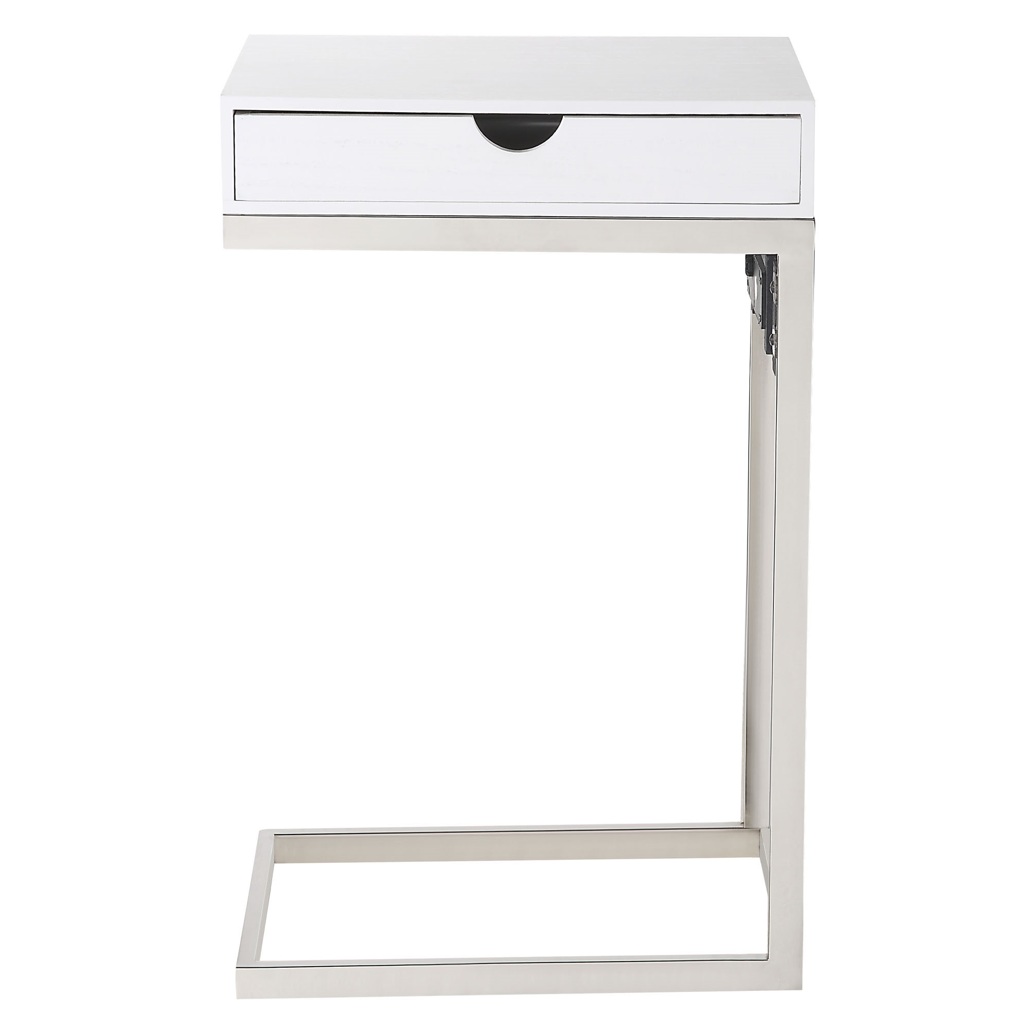 Loft Lyfe LET157-26WE-LS Magnus 10.25-in W x 25.5-in H White/Chrome Faux marble Rectangular Modern End Table with Storage