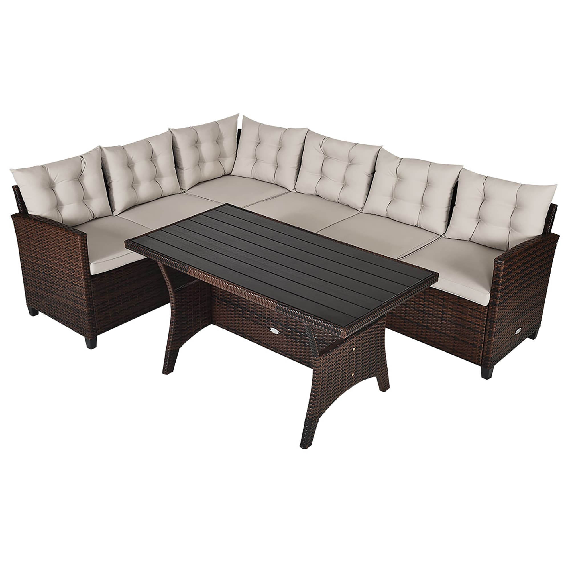 Forclover HYFL-690+ 3 -Piece Rattan 2 Patio Sofa Conversation Set with Brown Cushions