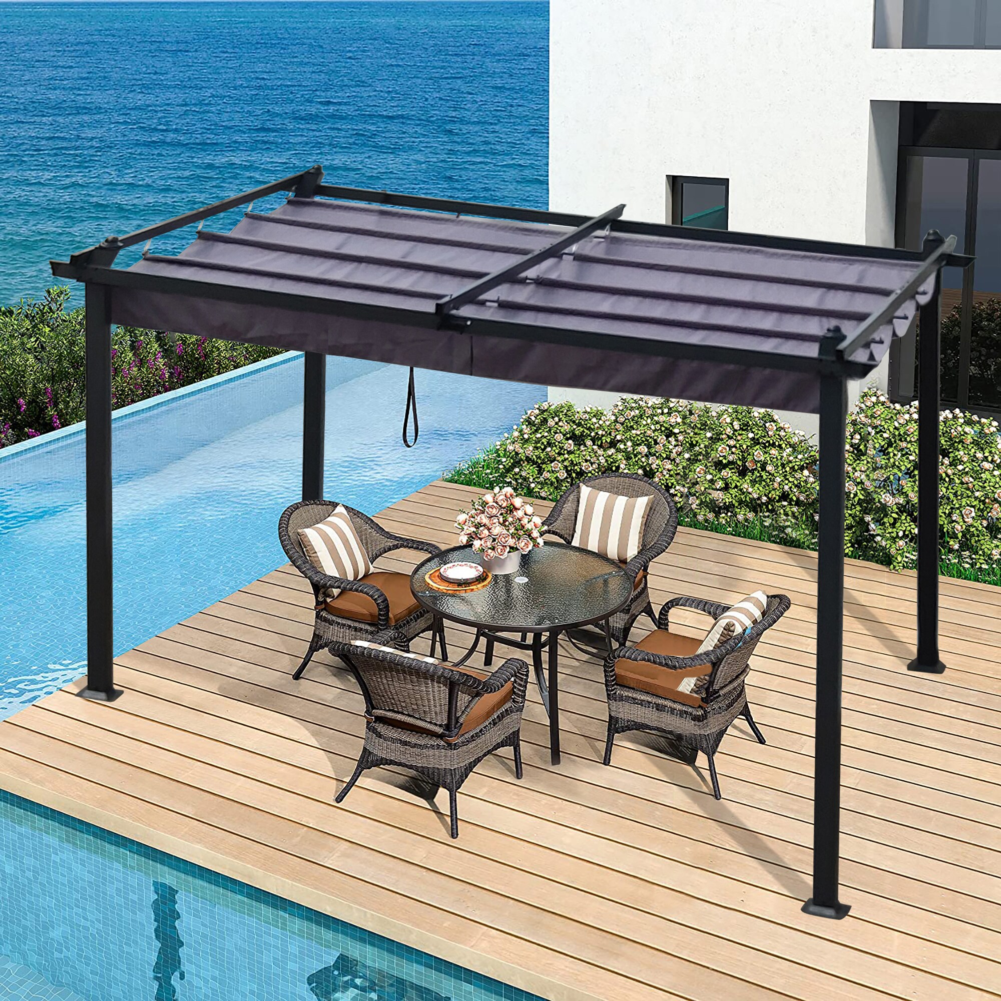 Clihome 13-ft x 10-ft Patio Pergola Rectangle Gray Metal Polyester Roof ...