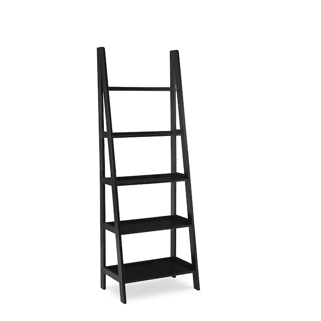 Linon Acadia Black Wood 5 Shelf Ladder, 40 Inch Wide Ladder Bookcase
