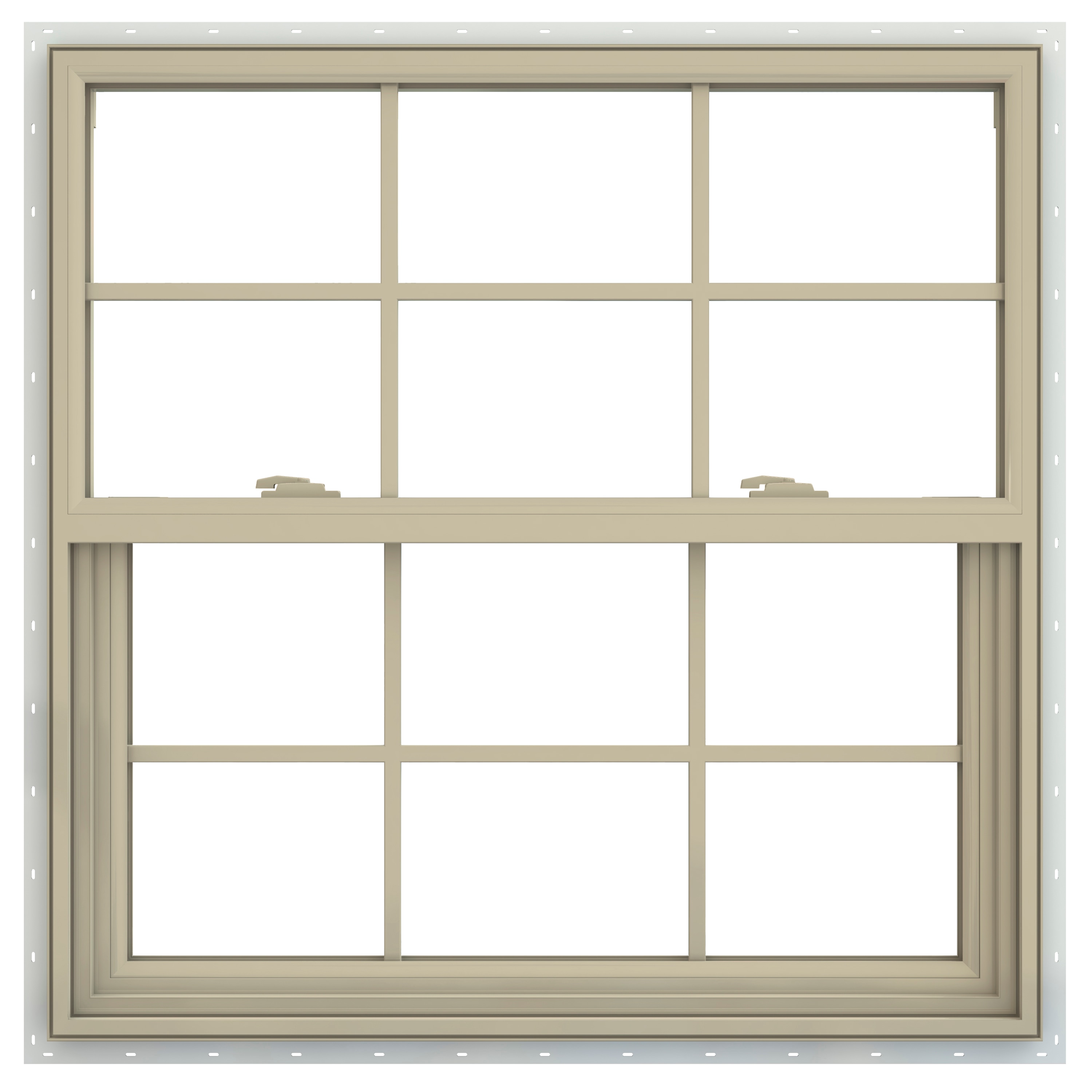 JELD-WEN LOWOLJW143800833 V-2500 35-1/2-in x 35-1/2-in Almond Exterior Vinyl New construction Single Hung Window Low-E argon Double Pane Glass with Grids, (Full Screen Included)
