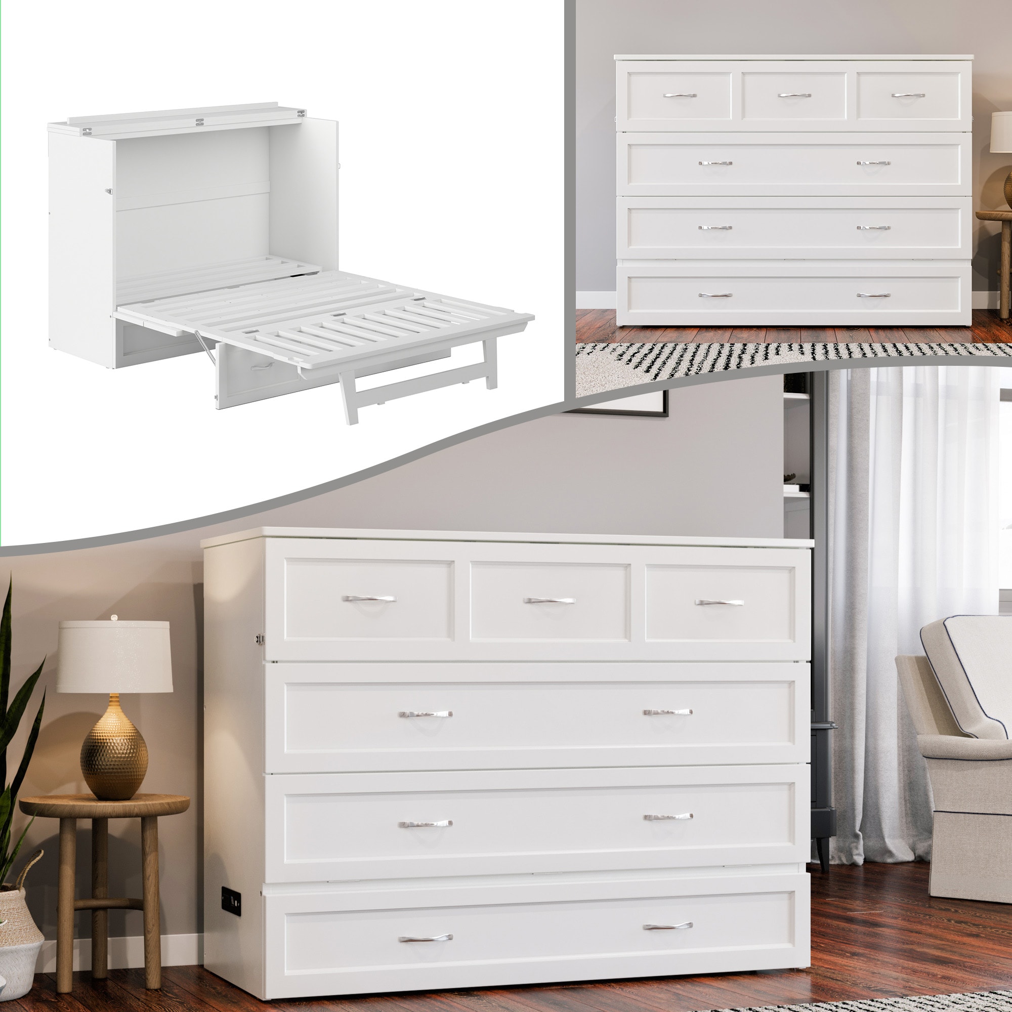 AFI AC573102 Vivian No Mattress White Full Wood Murphy Bed with Storage