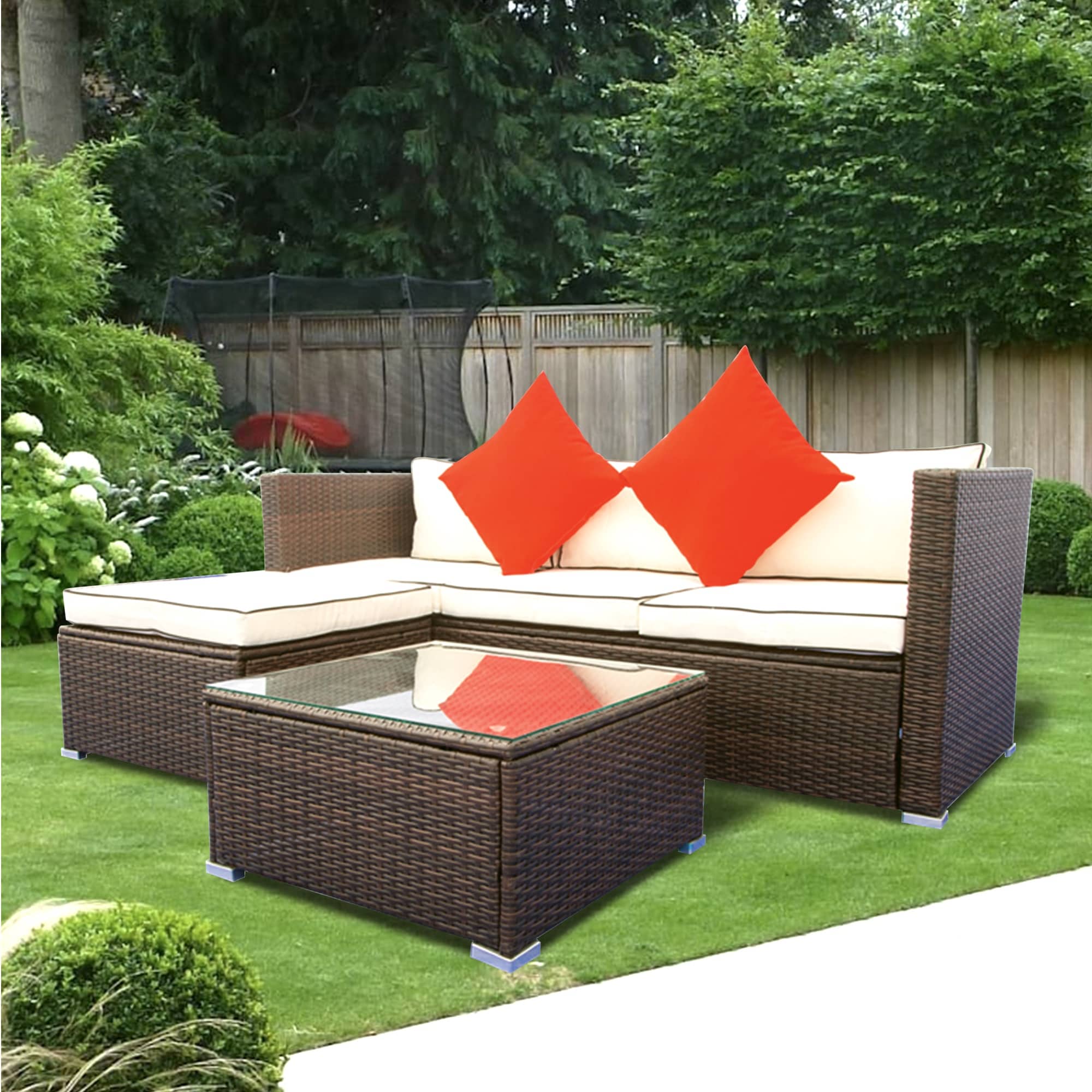 Nestfair PD20004B 3-Piece Wicker Patio Sofa Conversation Set with Off-white Cushions