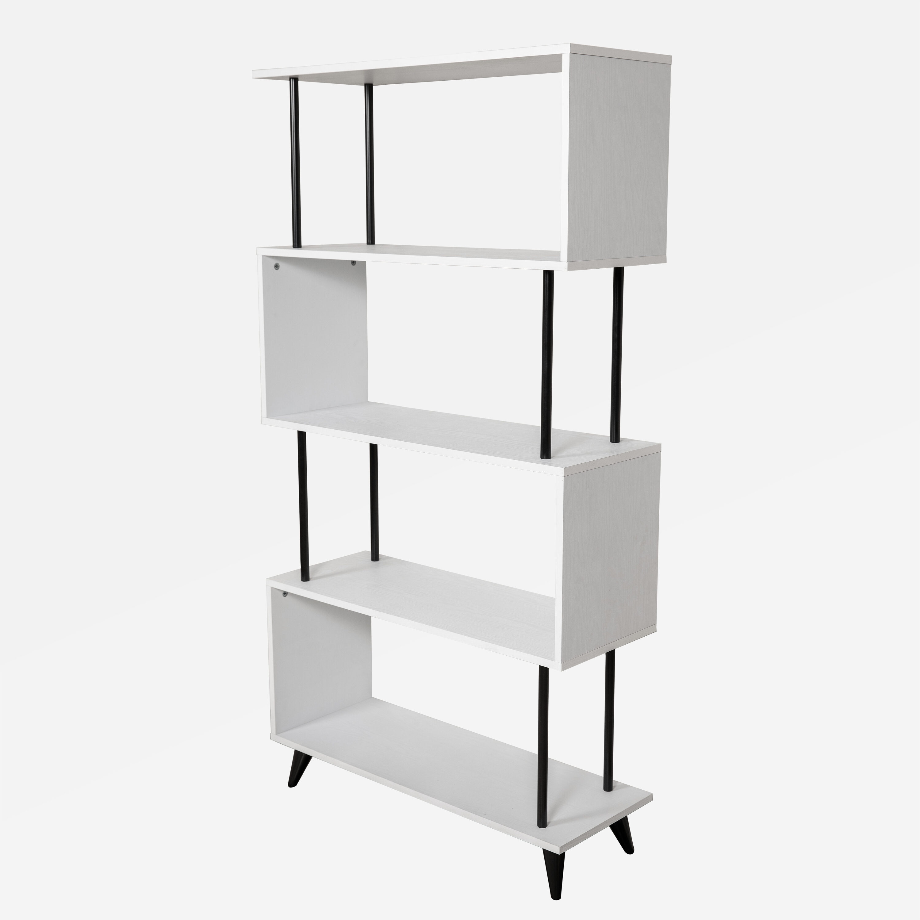 White and Black 5-Tier S-Shaped Modern Wood Bookcase