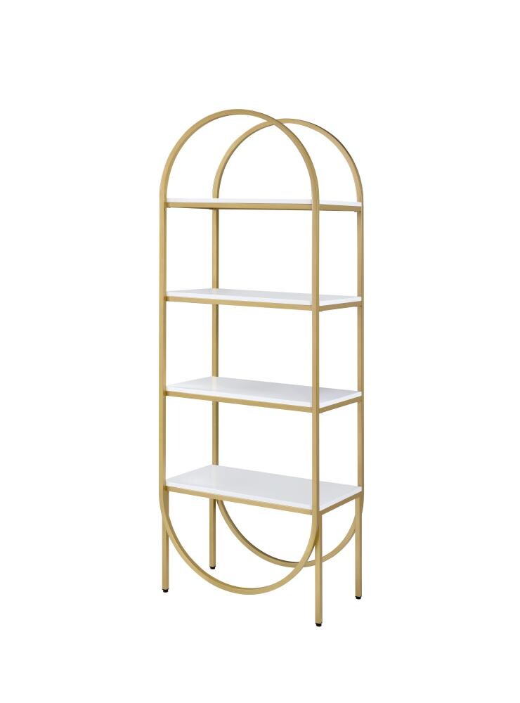 ACME FURNITURE Lightmane White High Gloss and Gold Metal 5-Shelf