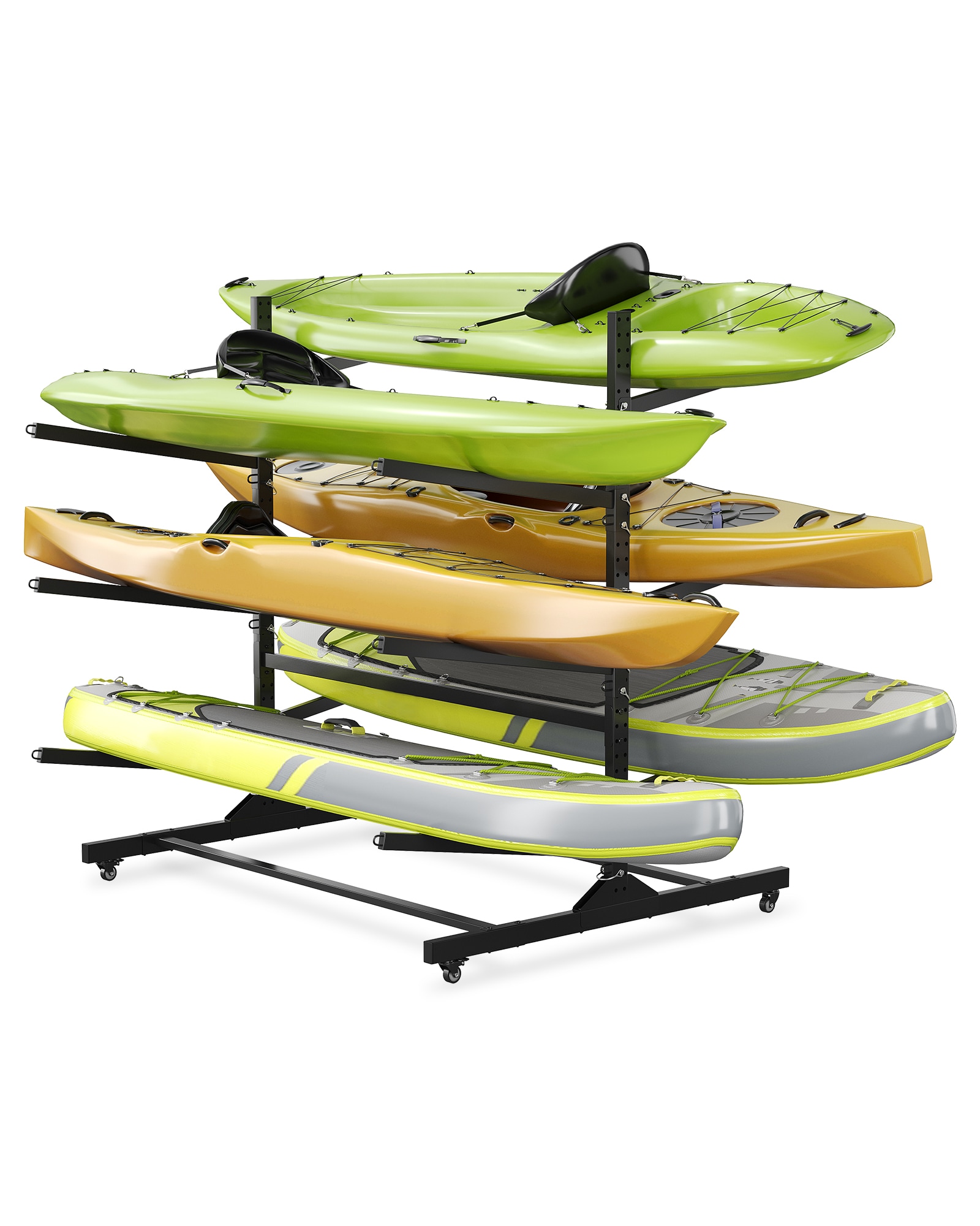 GarveeLife Freestanding Kayak Storage Rack Adjustable 3 Level Kayak Rack for Garage Holds Up to 6 Kayaks Canoes Paddle Boards or Surfboards Heavy Duty Steel Storage Stand 660 Lbs Capacity