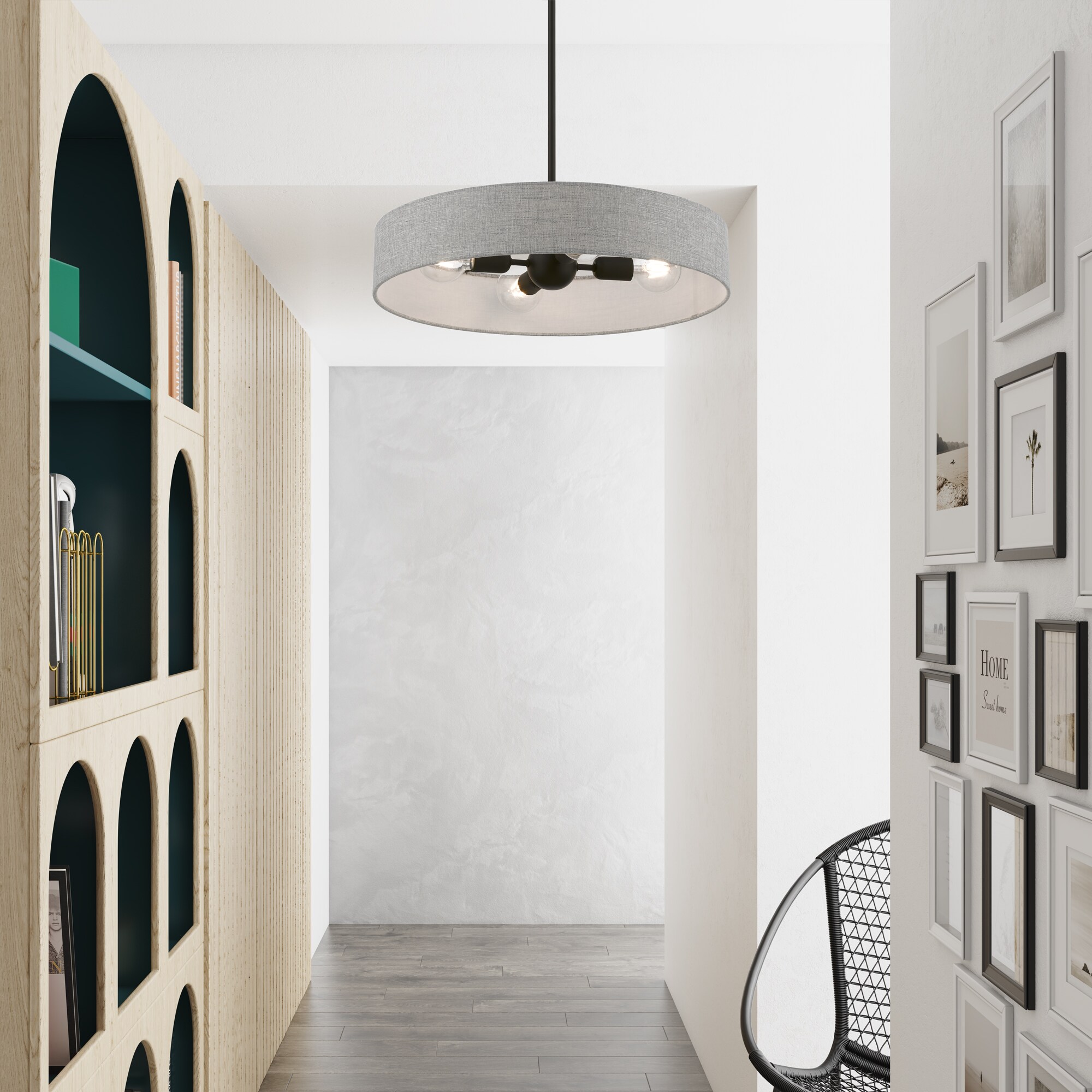 Elmhurst Black Nickel 4-Light Drum Pendant