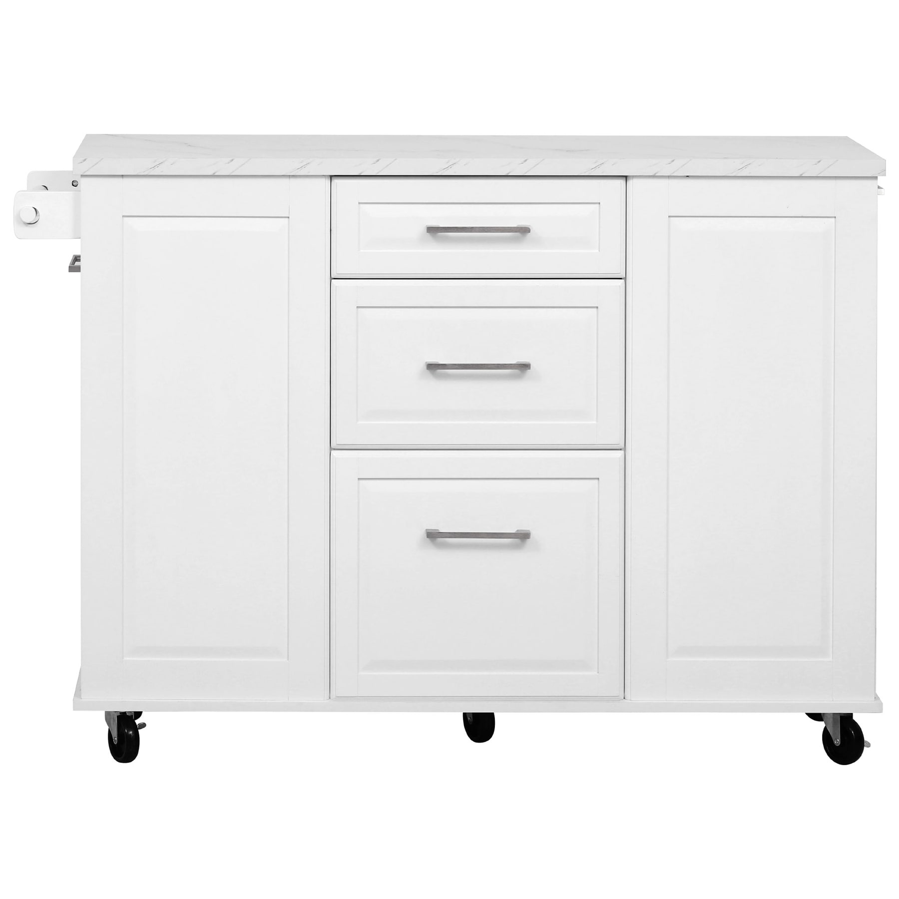SINOFURN - White MDF Base with MDF Wood Top Rolling Kitchen Island ( 26.4-in x 50.7-in x 35.4-in )