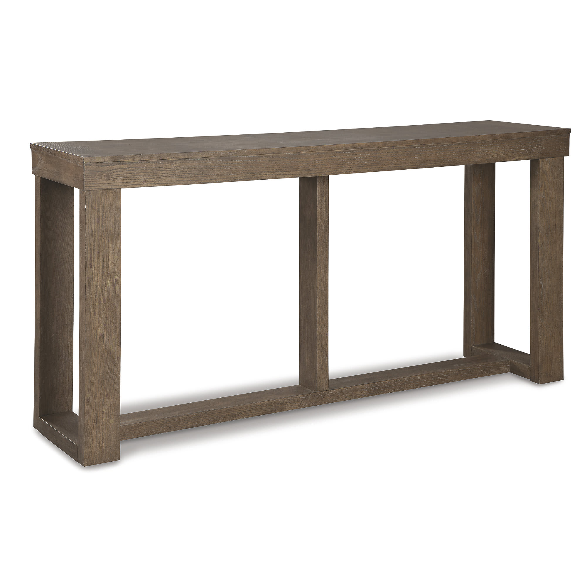 Signature Design by Ashley T471-4 Cariton Textured Grayish Brown Sofa Console Table with Plank Styling and Contemporary Block Base