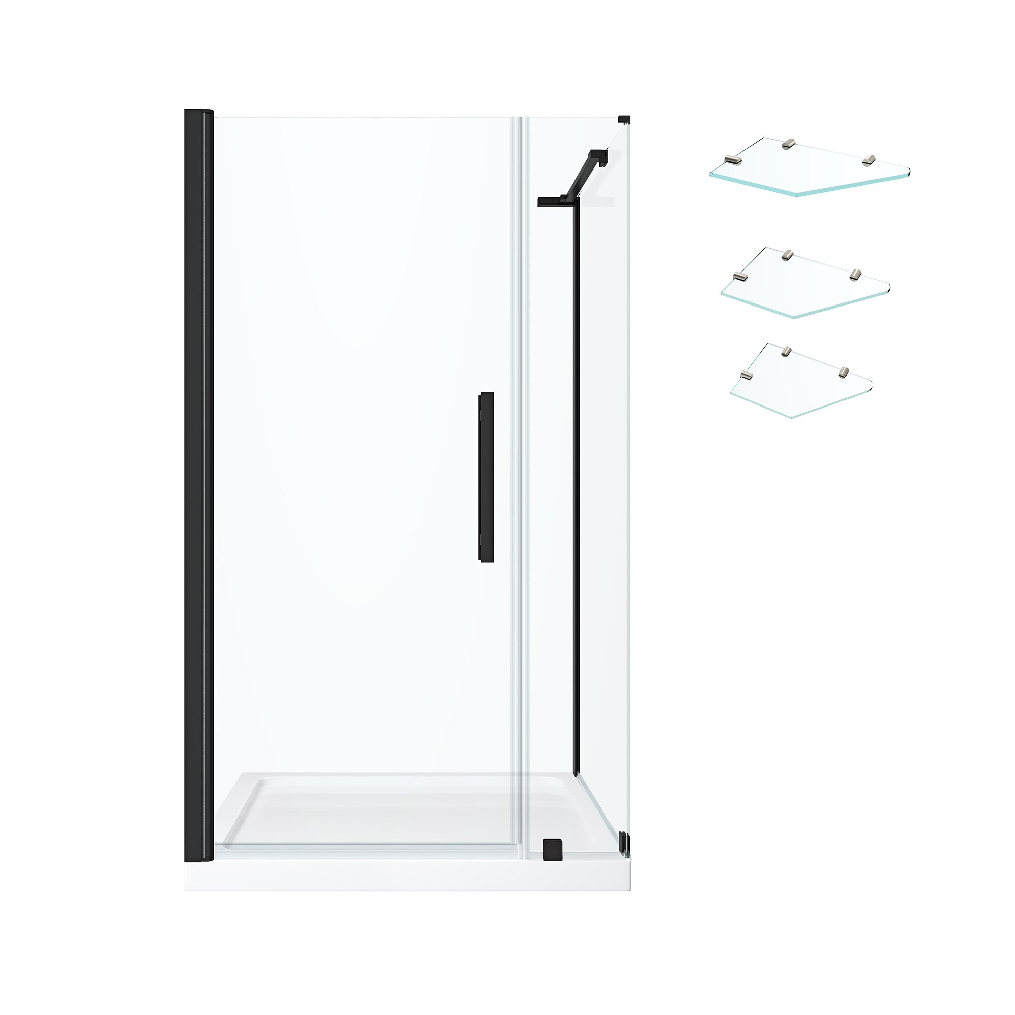 Tampa-Pro 72" High Black Frameless Corner Shower Kit with Tempered Glass